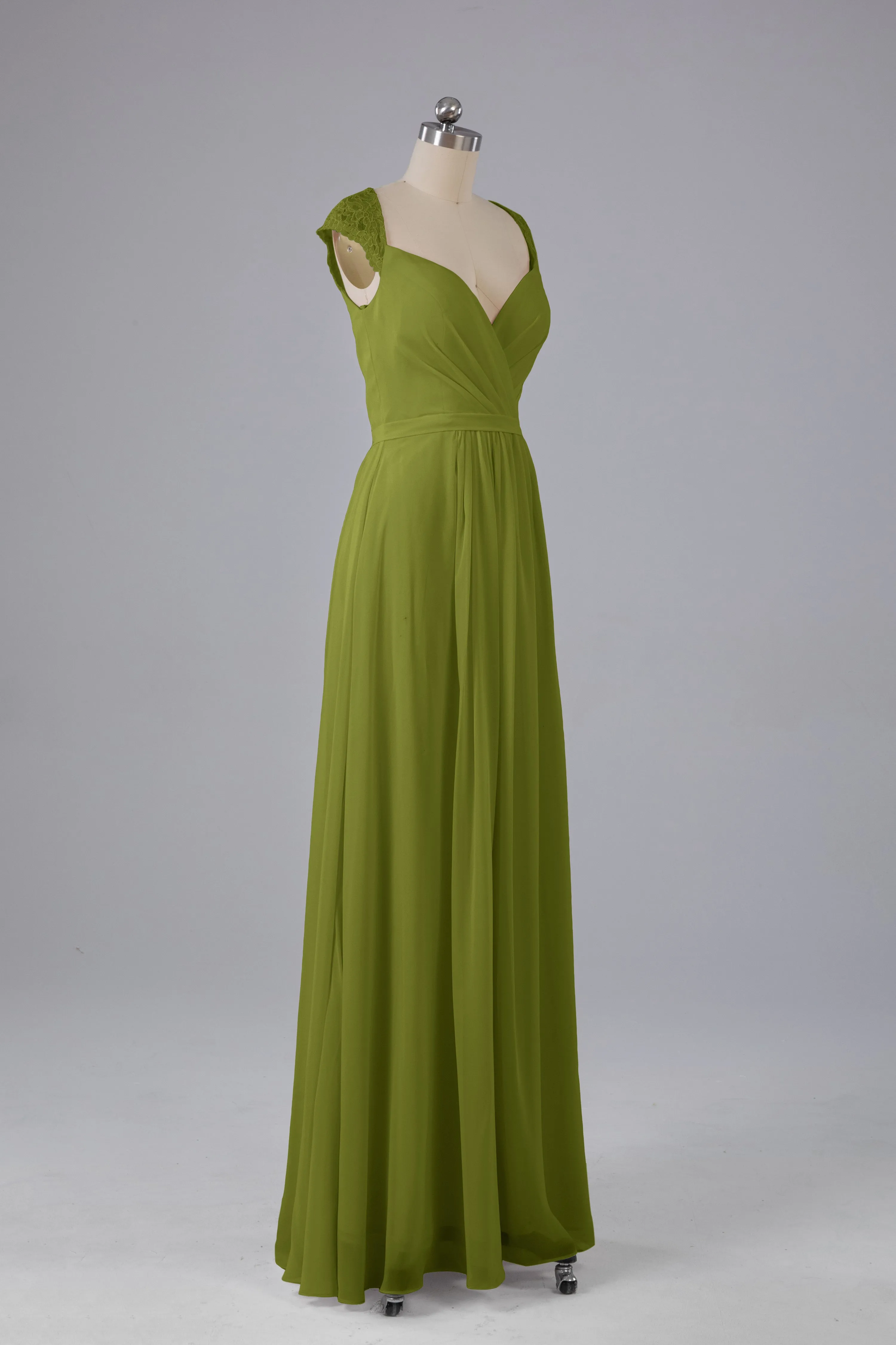Simple Cap Sleeves Chiffon Floor Length Bridesmaid Dresses