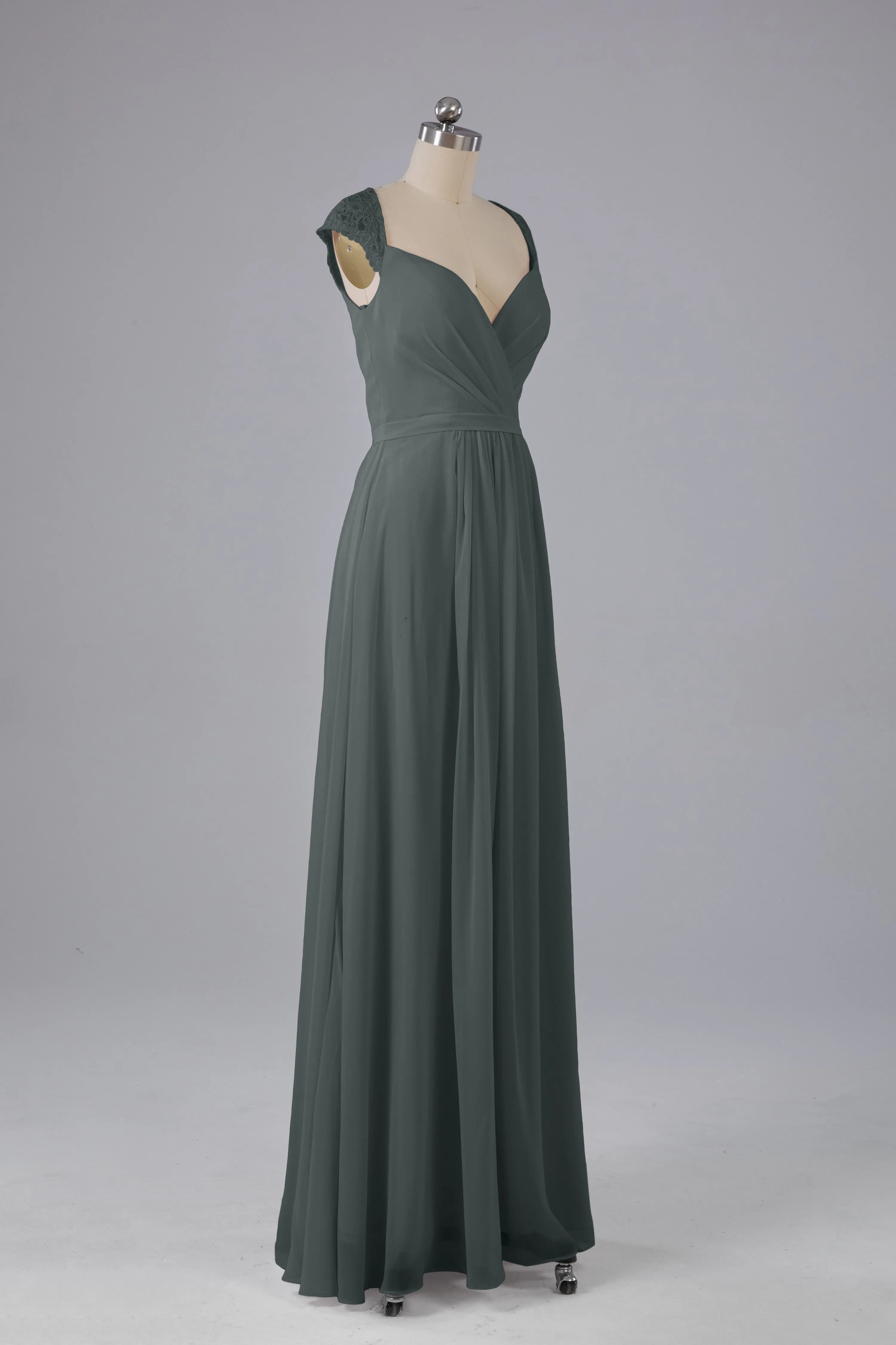 Simple Cap Sleeves Chiffon Floor Length Bridesmaid Dresses