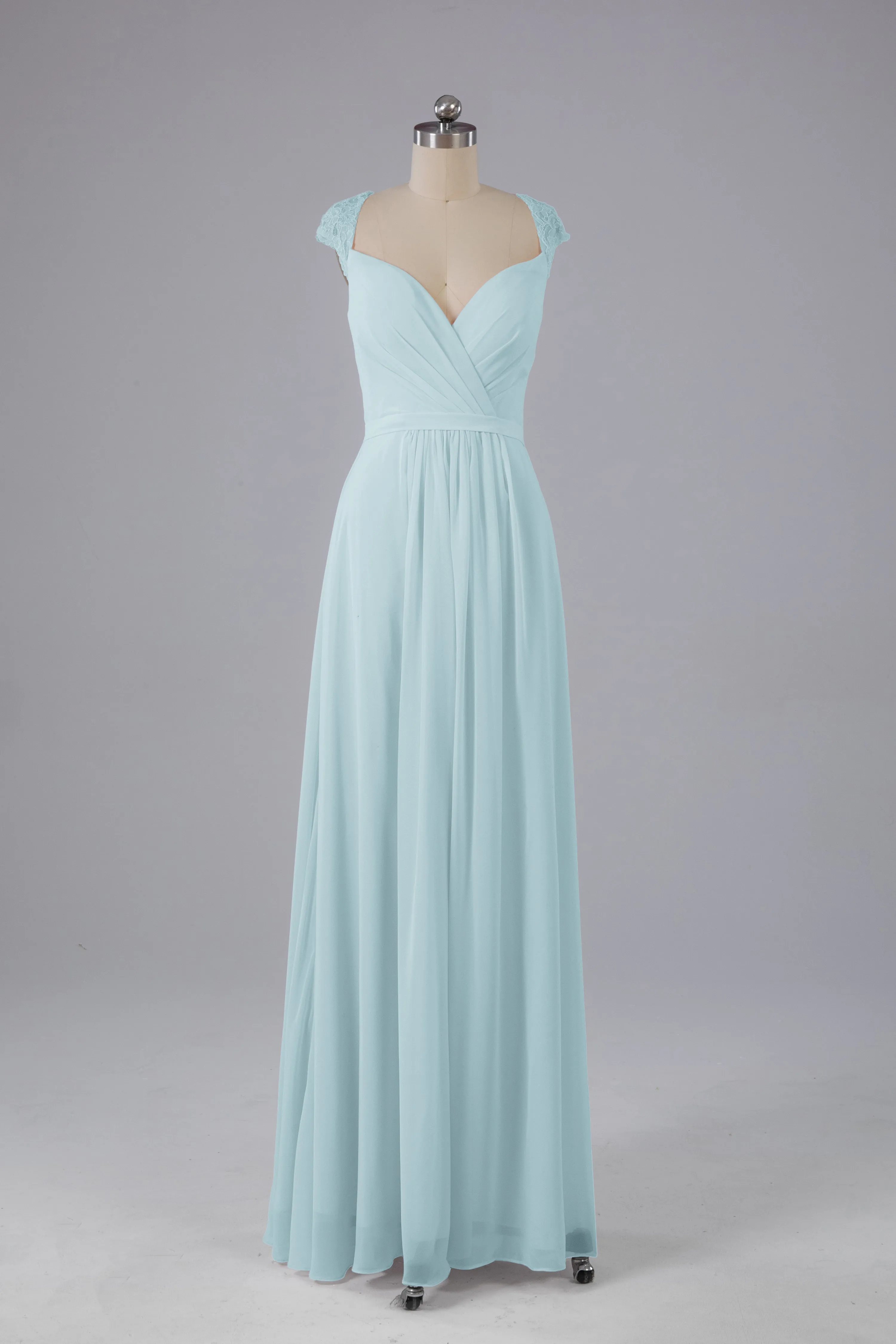 Simple Cap Sleeves Chiffon Floor Length Bridesmaid Dresses