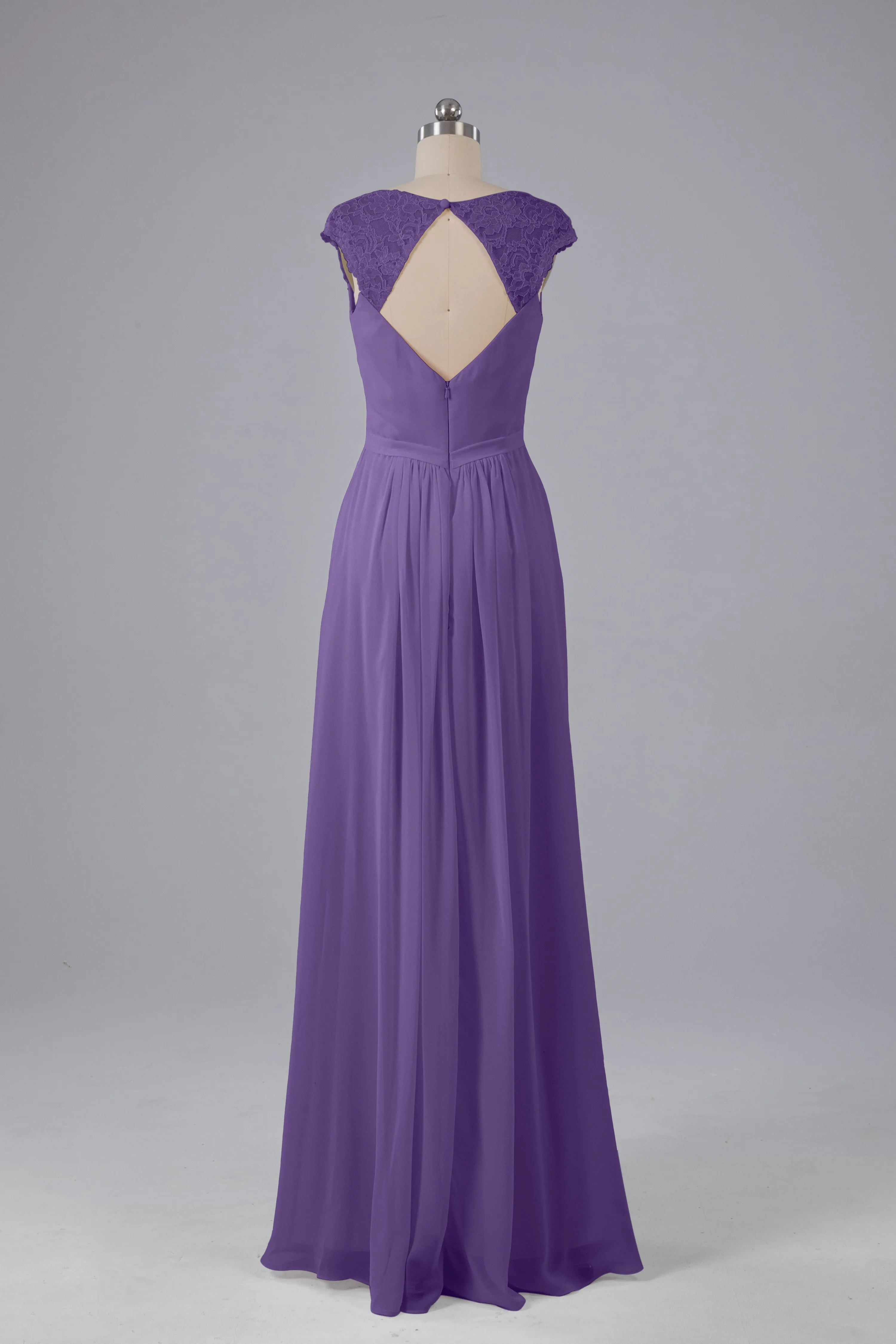 Simple Cap Sleeves Chiffon Floor Length Bridesmaid Dresses