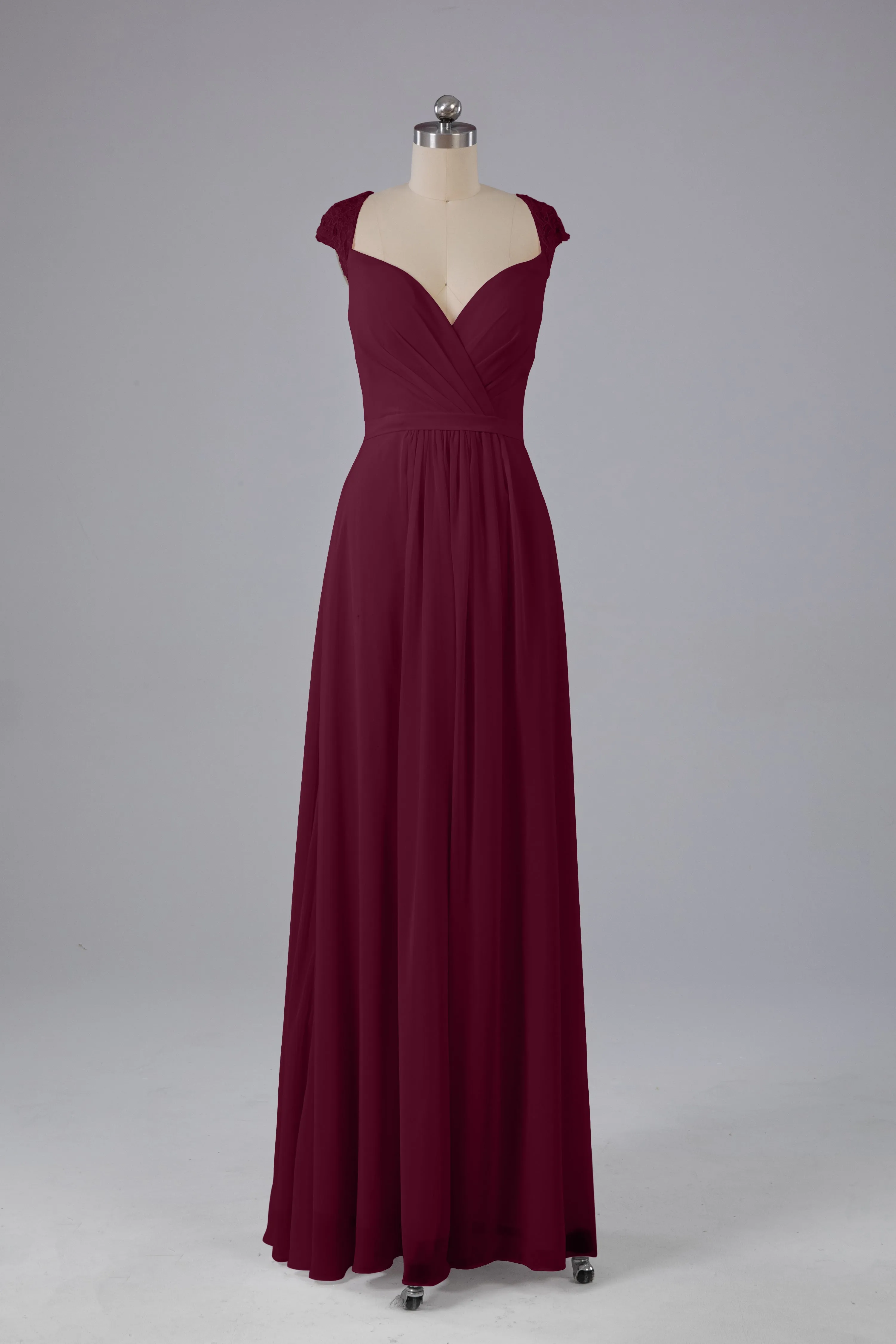 Simple Cap Sleeves Chiffon Floor Length Bridesmaid Dresses