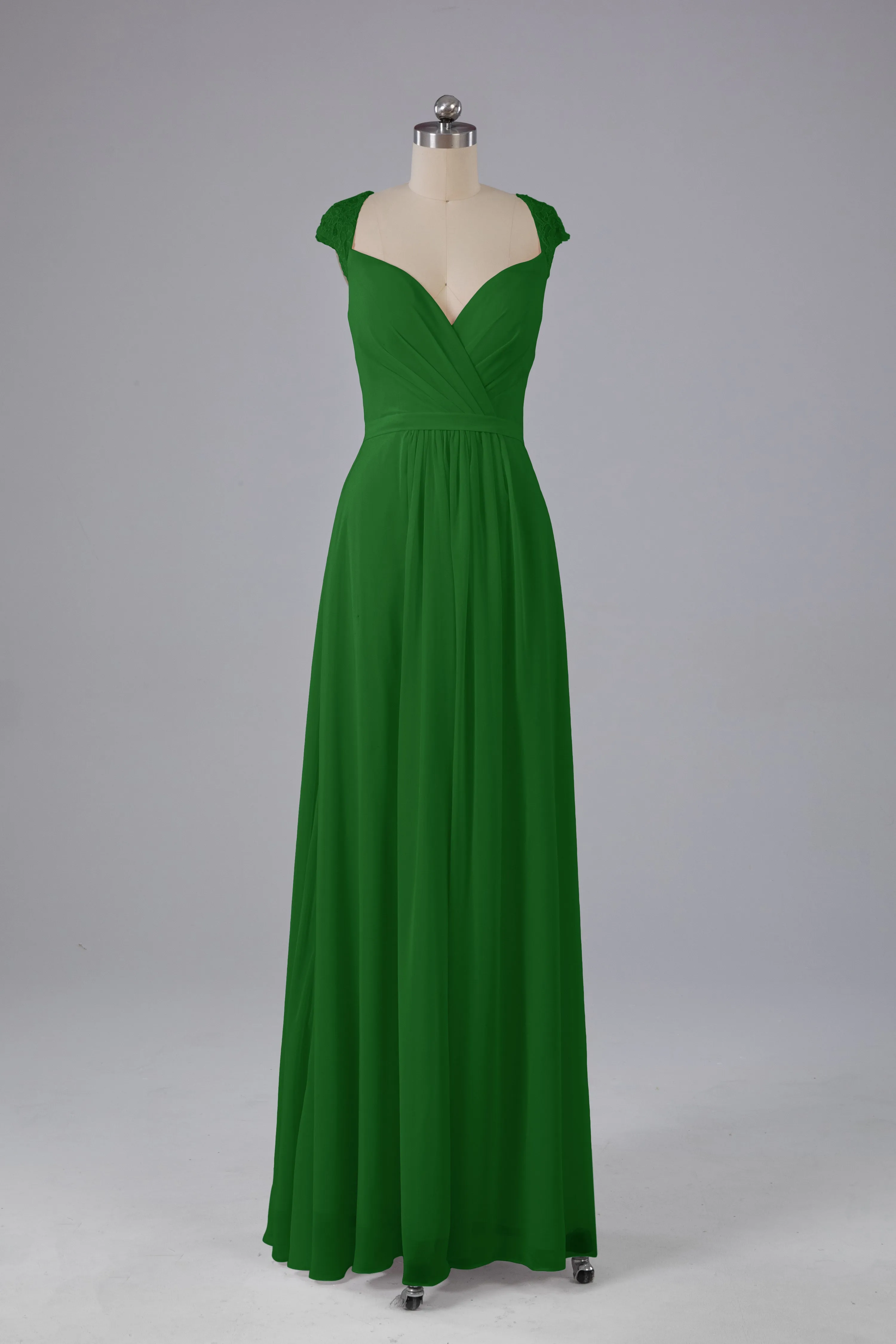 Simple Cap Sleeves Chiffon Floor Length Bridesmaid Dresses