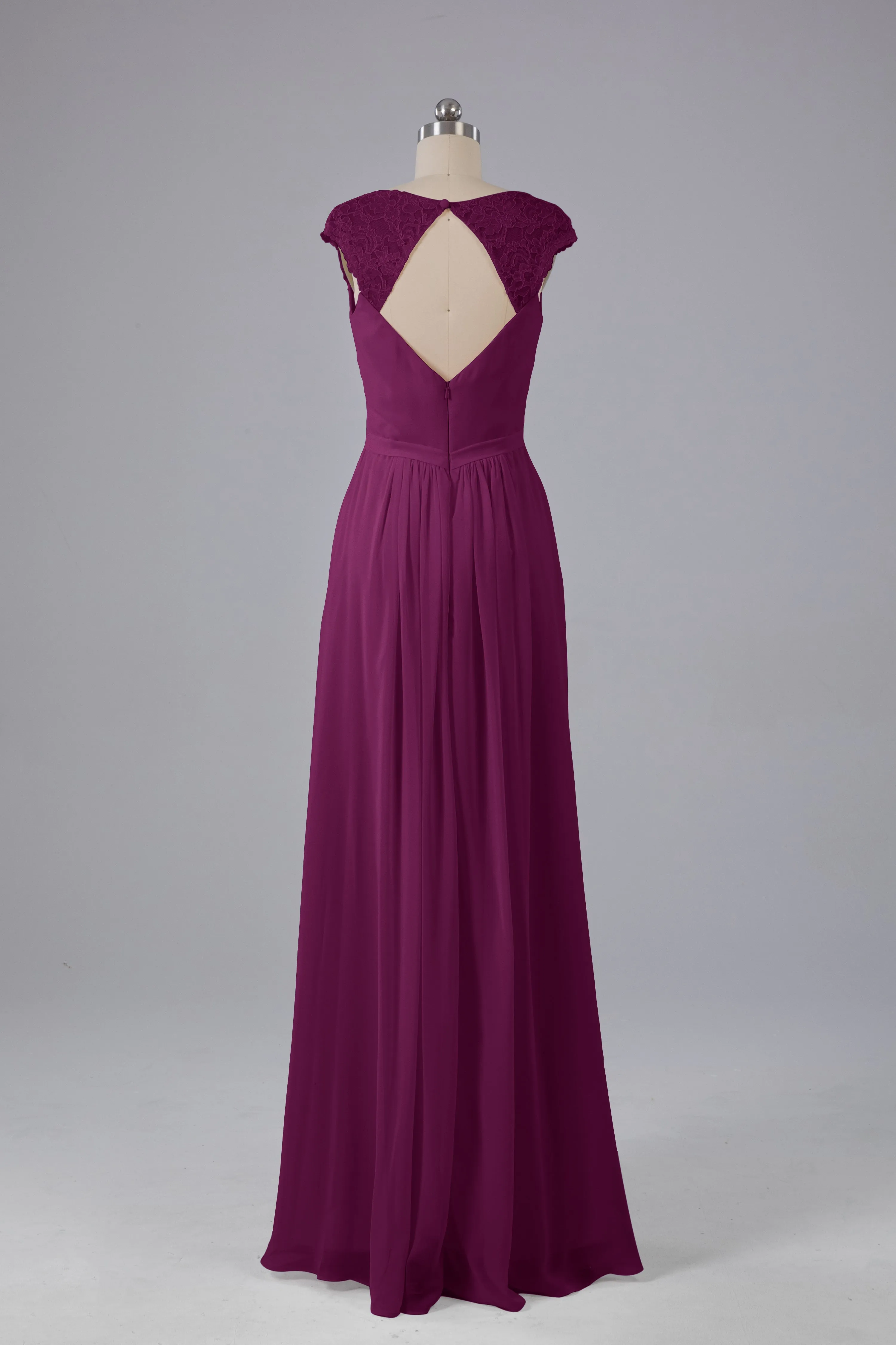 Simple Cap Sleeves Chiffon Floor Length Bridesmaid Dresses