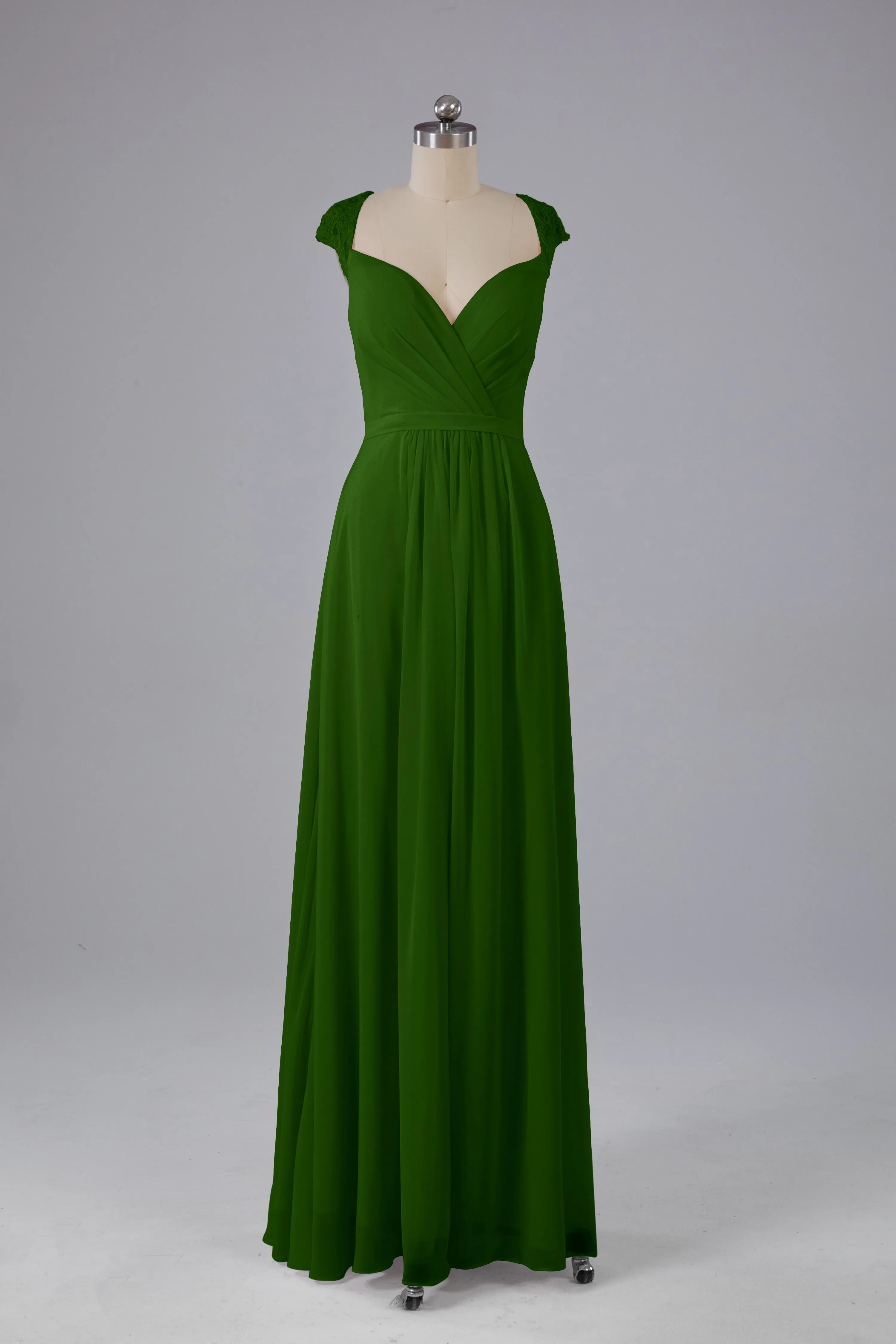 Simple Cap Sleeves Chiffon Floor Length Bridesmaid Dresses