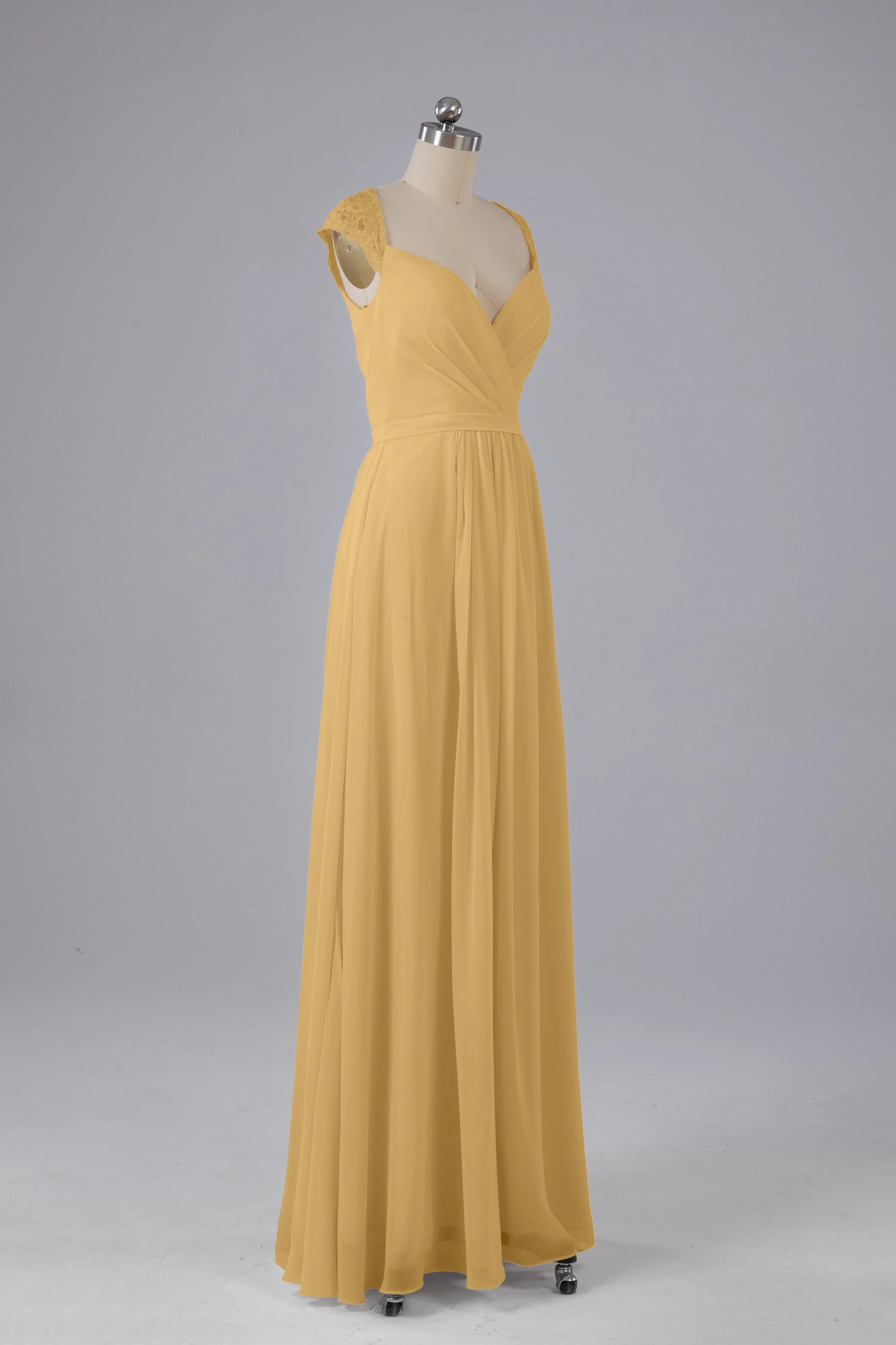 Simple Cap Sleeves Chiffon Floor Length Bridesmaid Dresses