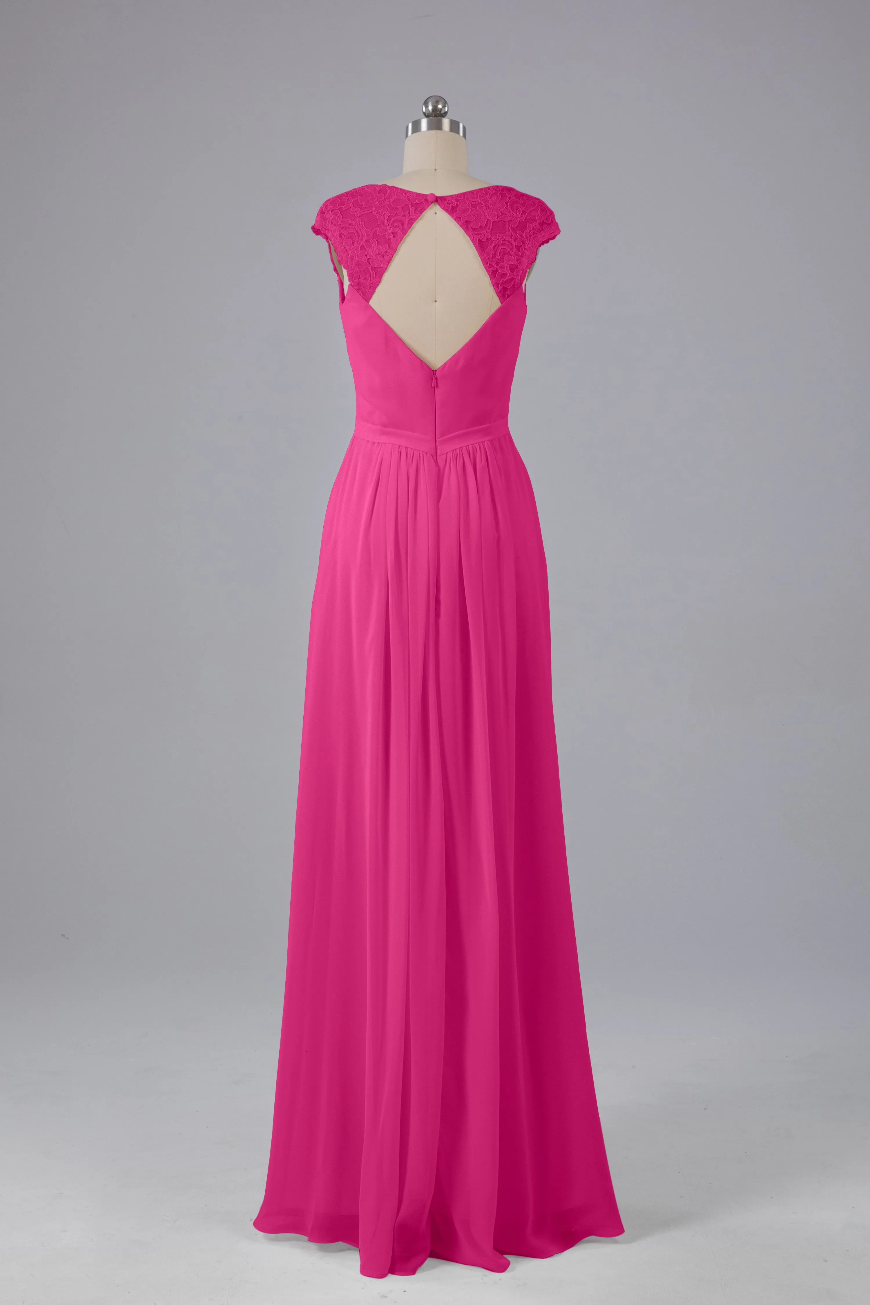 Simple Cap Sleeves Chiffon Floor Length Bridesmaid Dresses