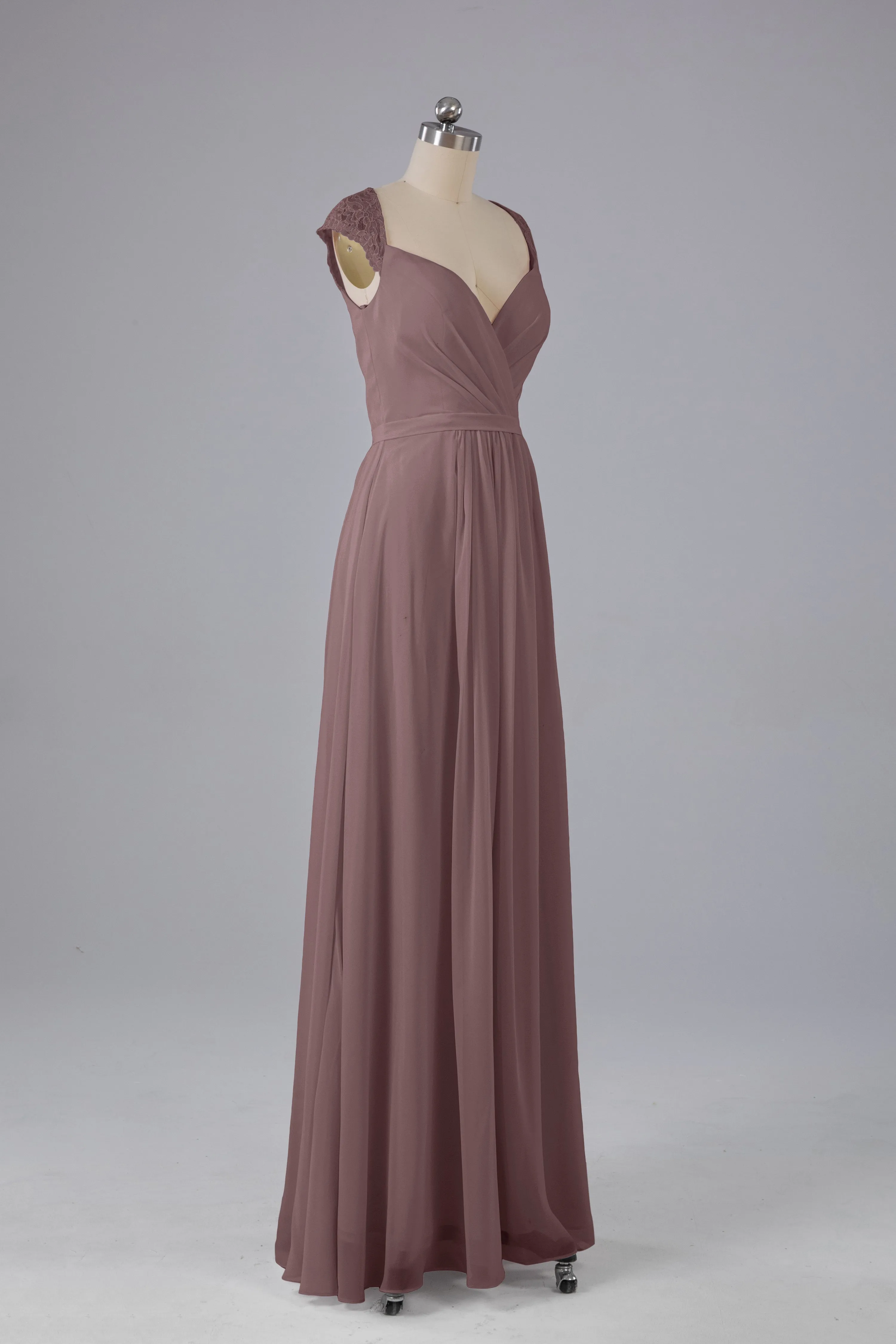 Simple Cap Sleeves Chiffon Floor Length Bridesmaid Dresses
