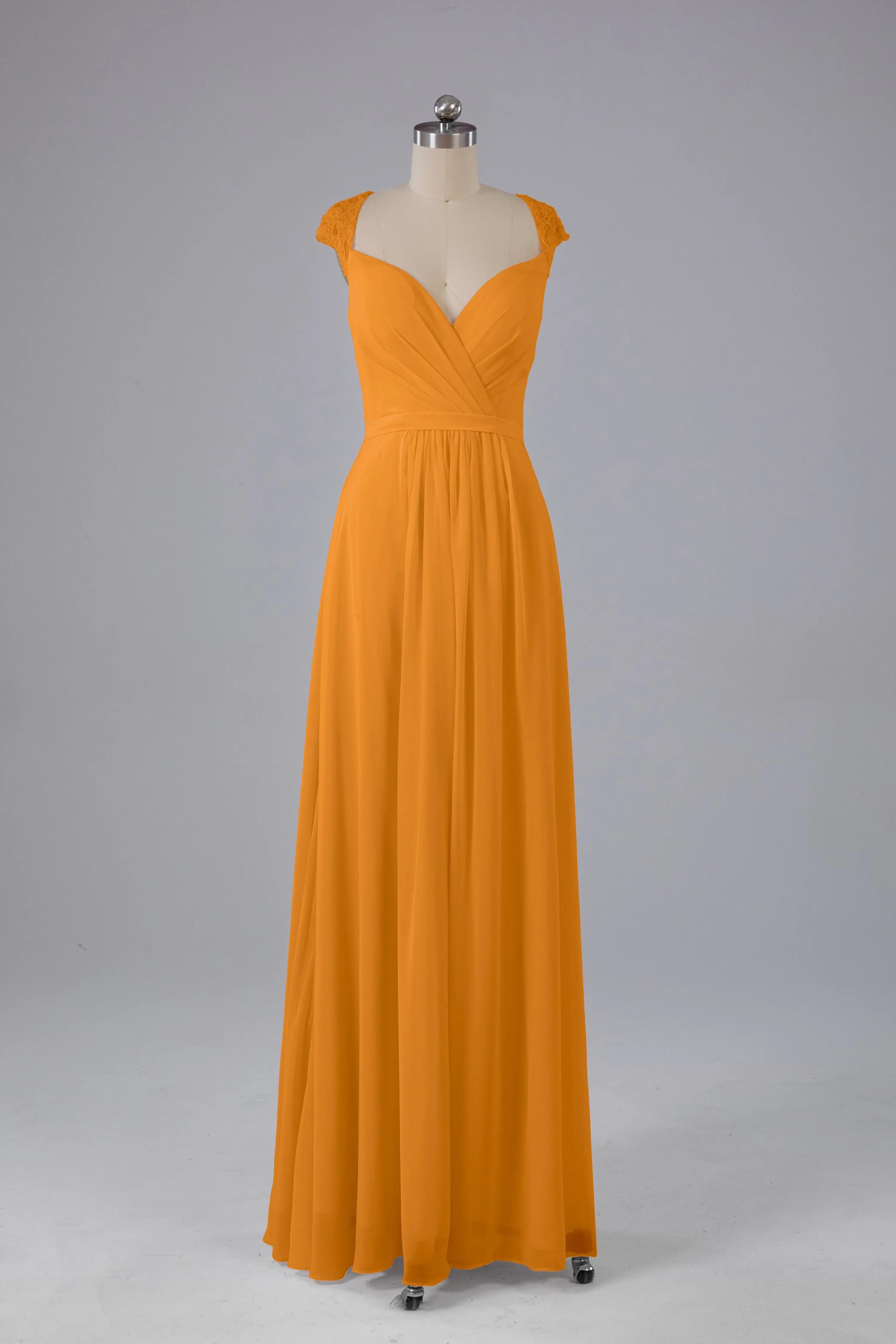 Simple Cap Sleeves Chiffon Floor Length Bridesmaid Dresses