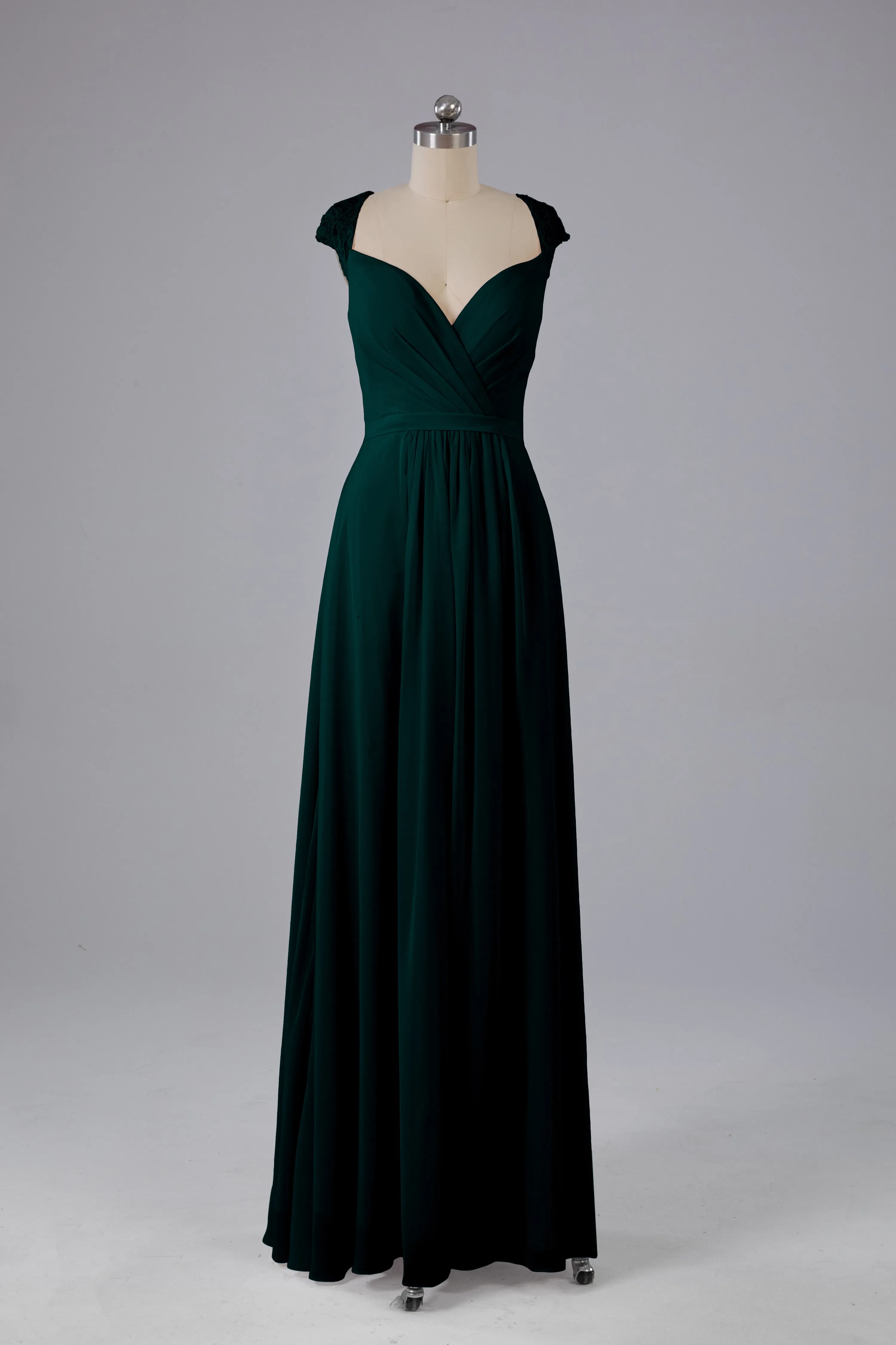 Simple Cap Sleeves Chiffon Floor Length Bridesmaid Dresses