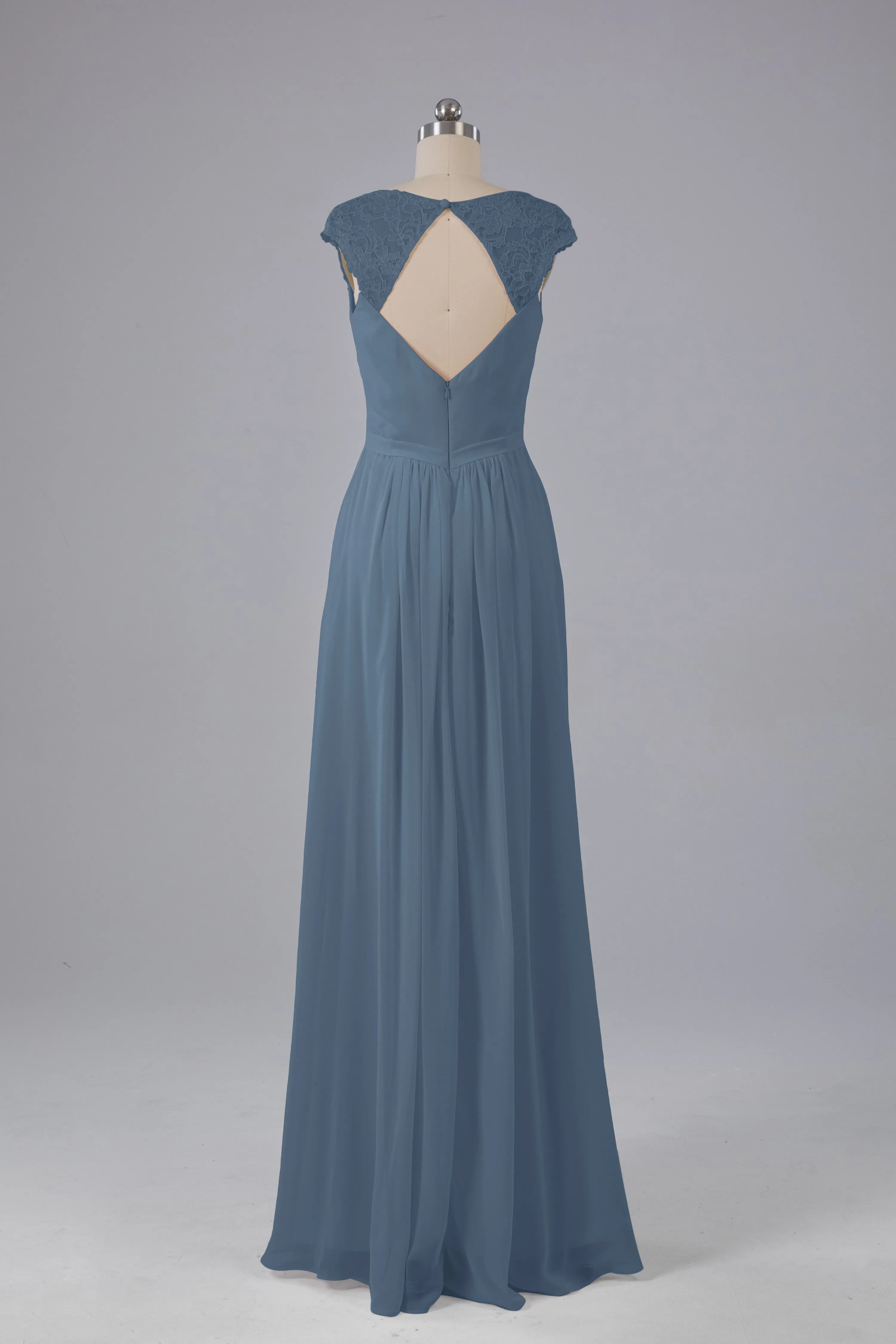 Simple Cap Sleeves Chiffon Floor Length Bridesmaid Dresses