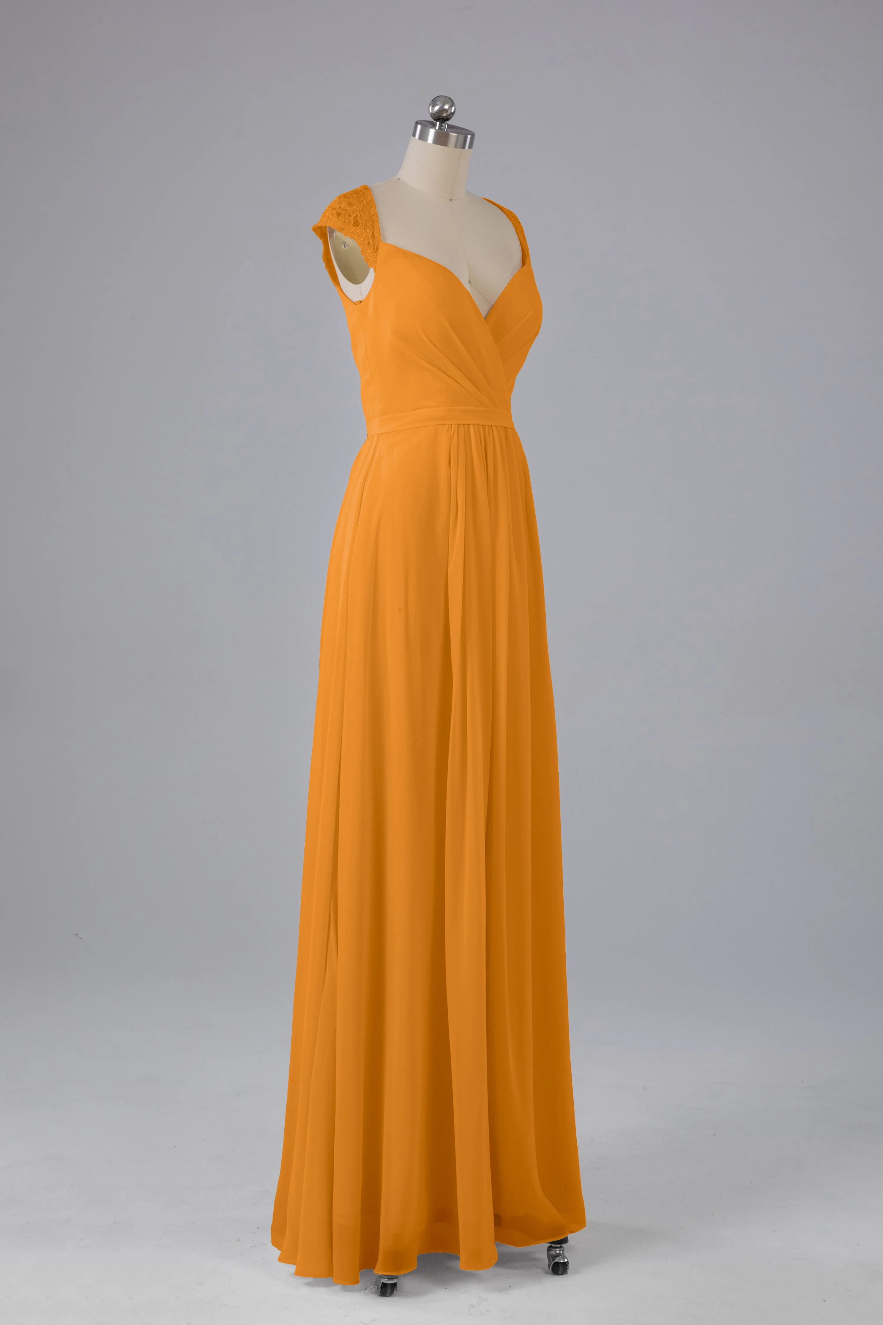 Simple Cap Sleeves Chiffon Floor Length Bridesmaid Dresses