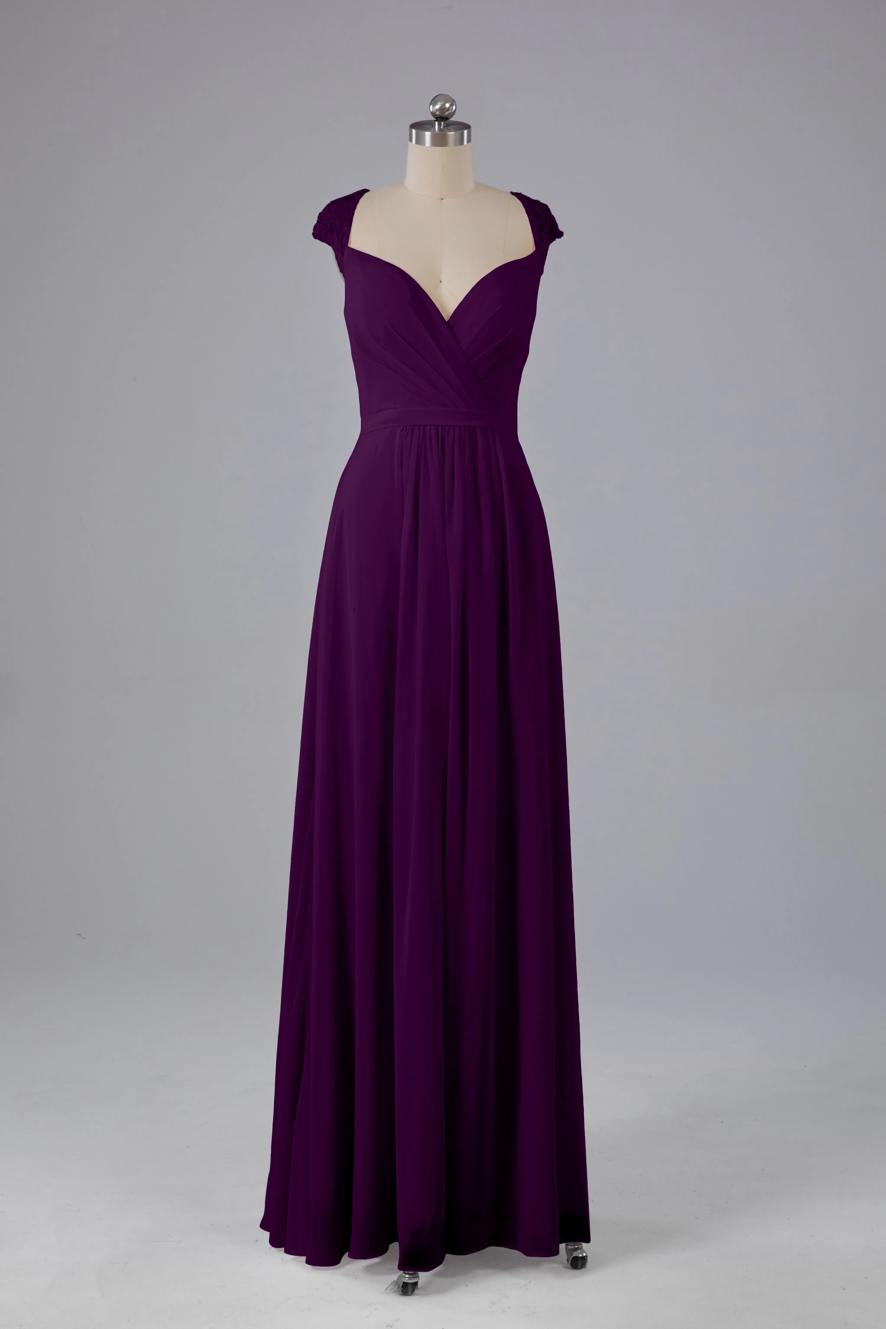 Simple Cap Sleeves Chiffon Floor Length Bridesmaid Dresses