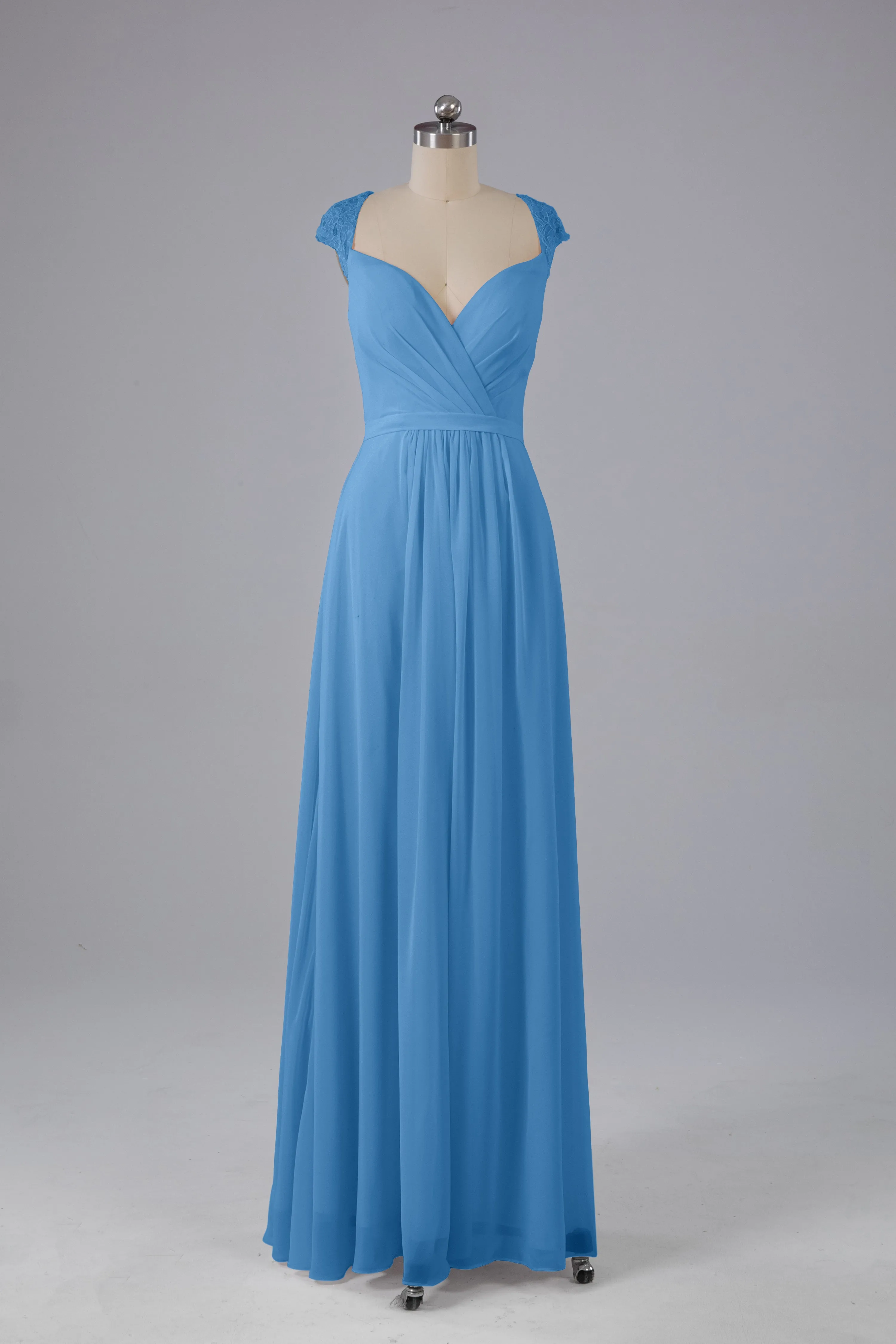 Simple Cap Sleeves Chiffon Floor Length Bridesmaid Dresses