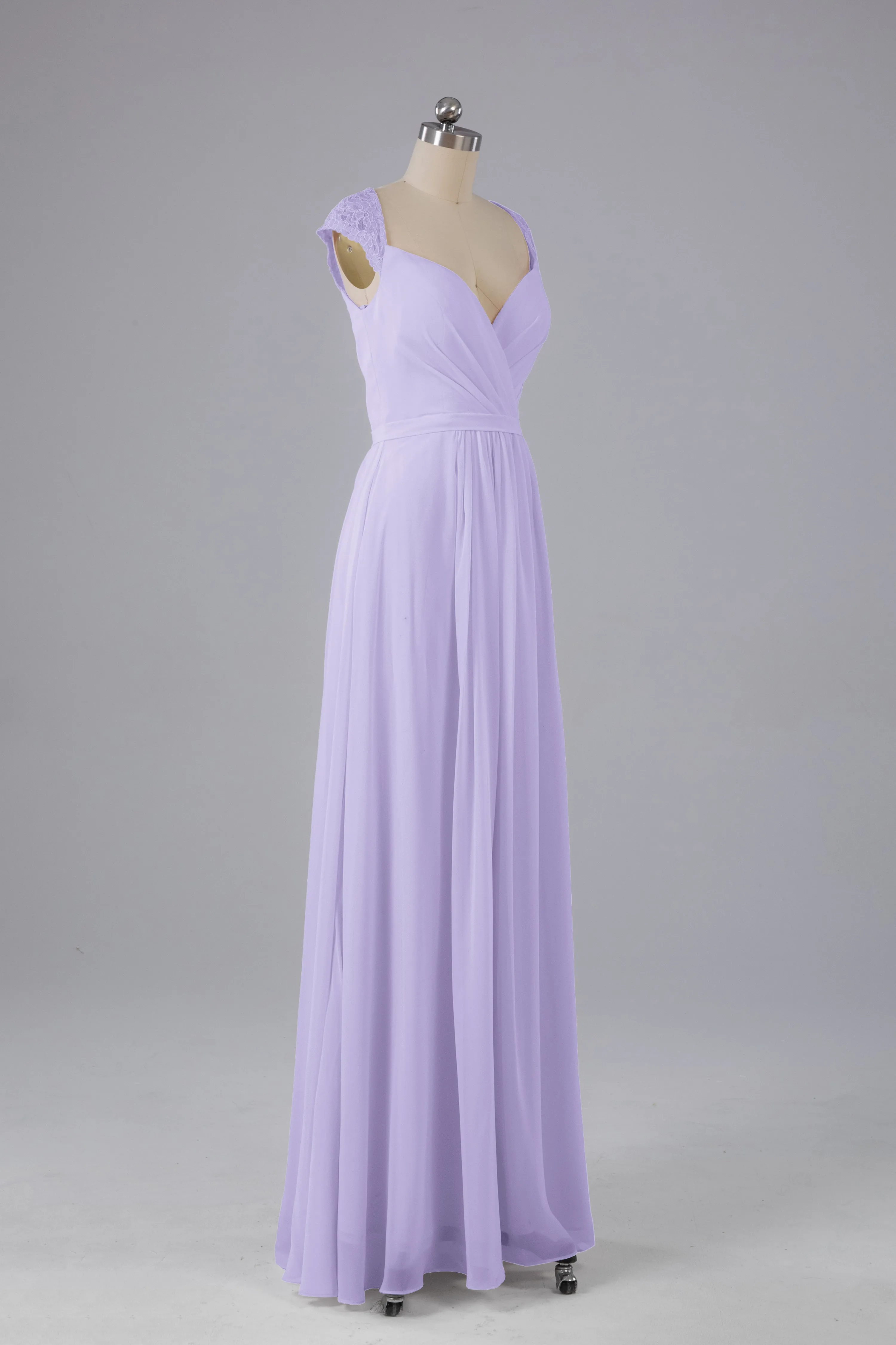 Simple Cap Sleeves Chiffon Floor Length Bridesmaid Dresses