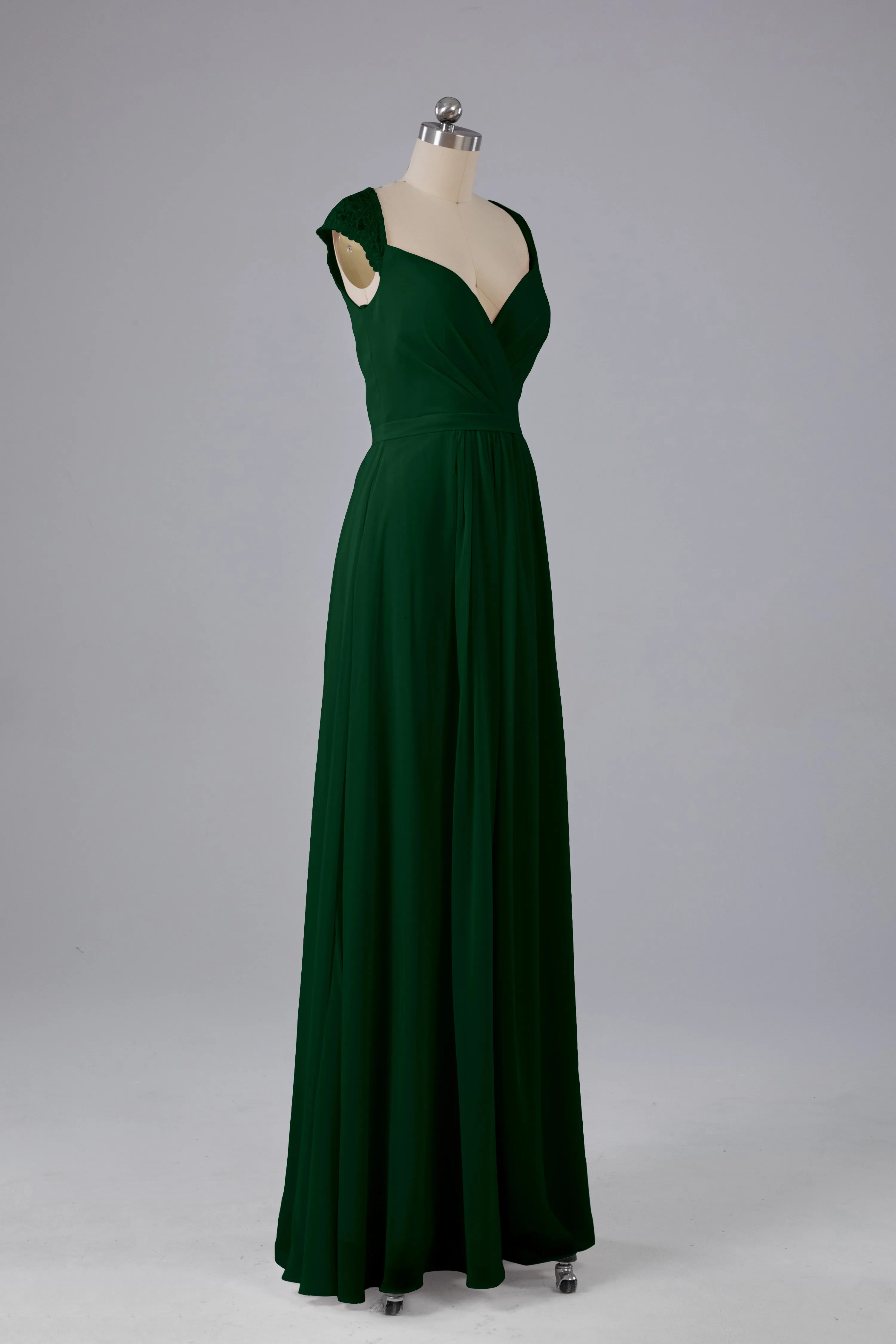 Simple Cap Sleeves Chiffon Floor Length Bridesmaid Dresses