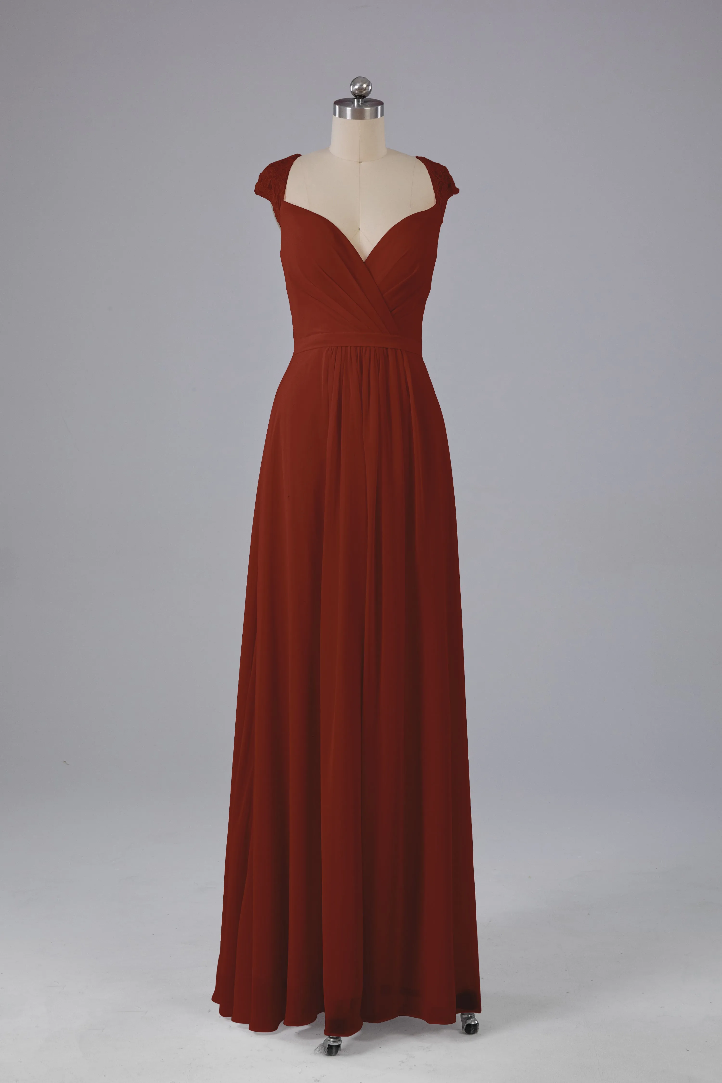 Simple Cap Sleeves Chiffon Floor Length Bridesmaid Dresses