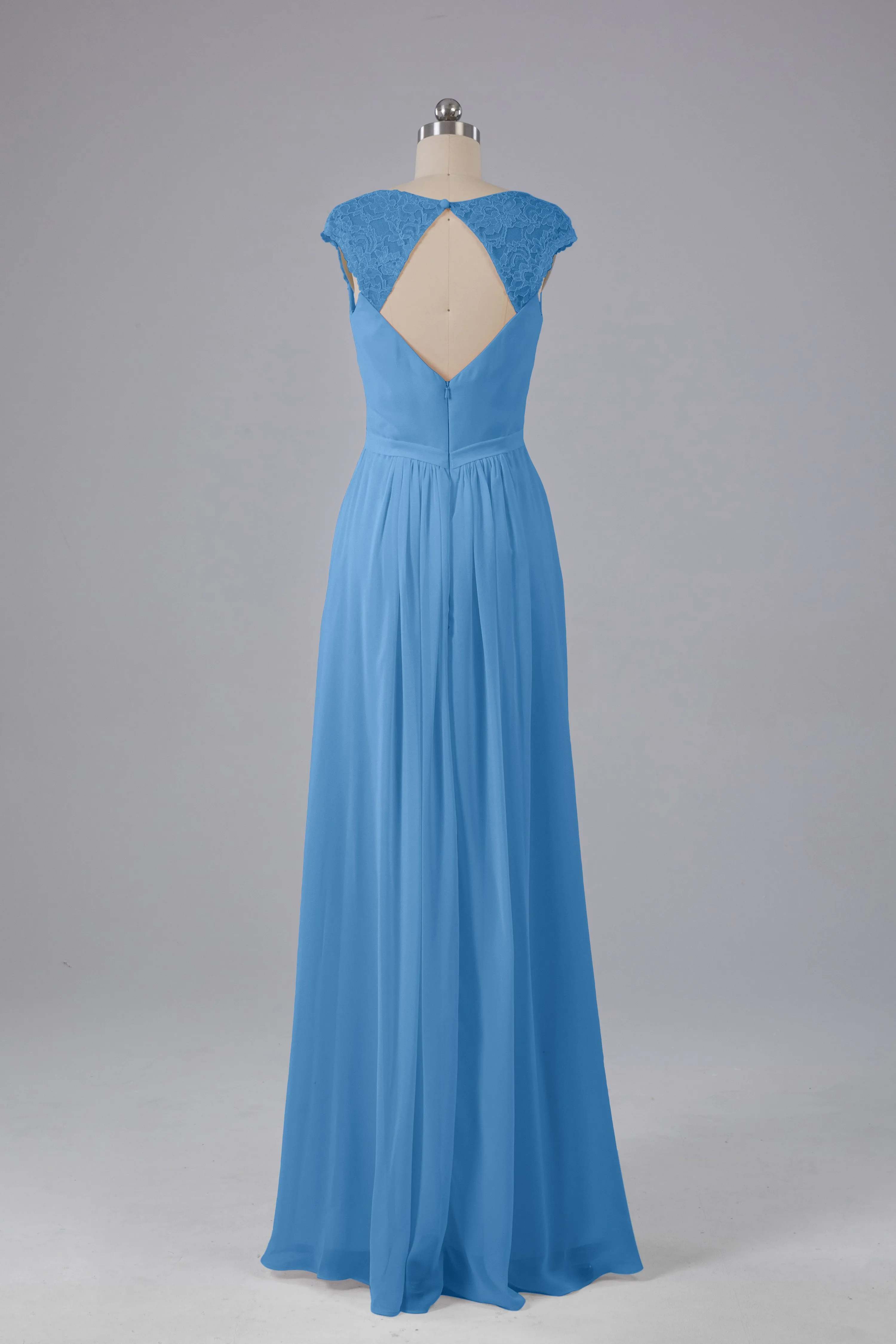 Simple Cap Sleeves Chiffon Floor Length Bridesmaid Dresses