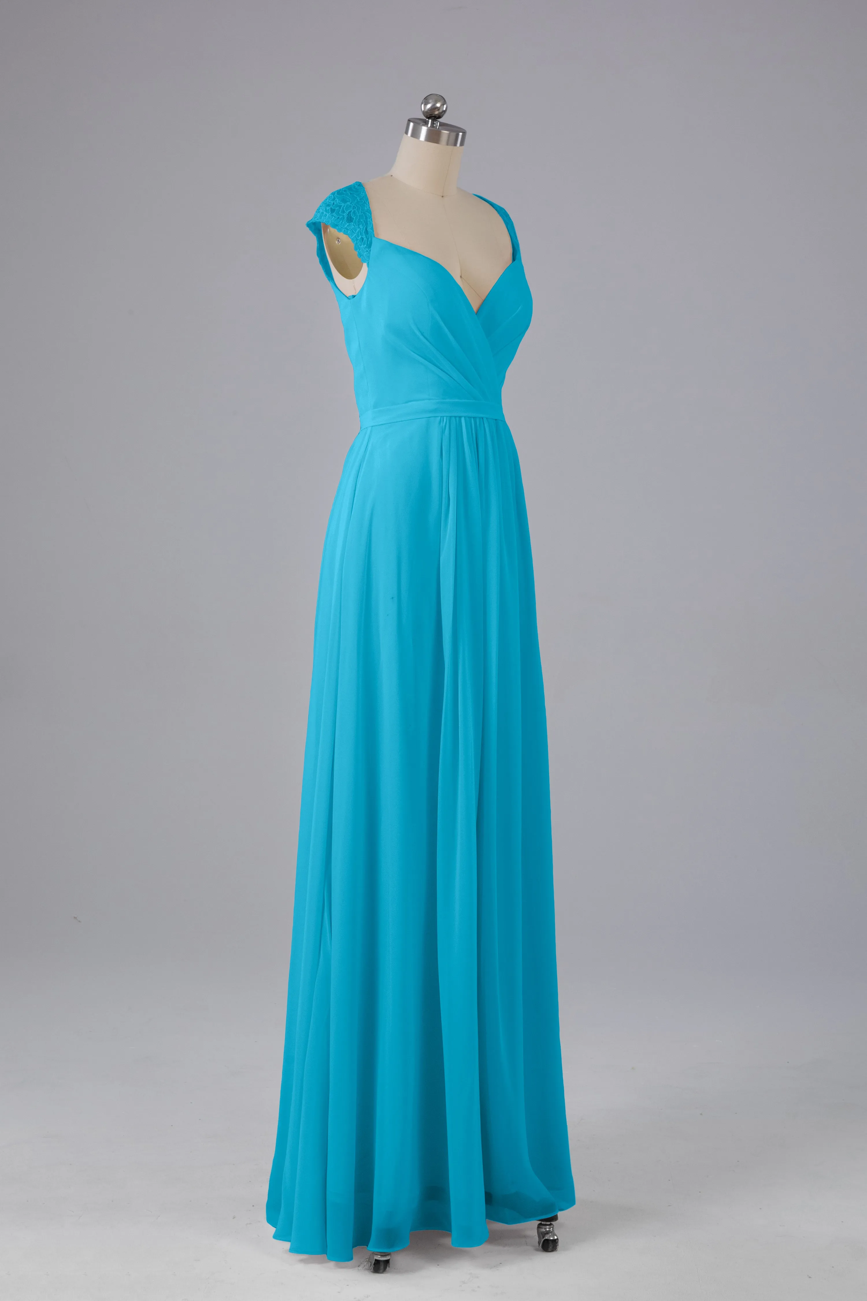 Simple Cap Sleeves Chiffon Floor Length Bridesmaid Dresses