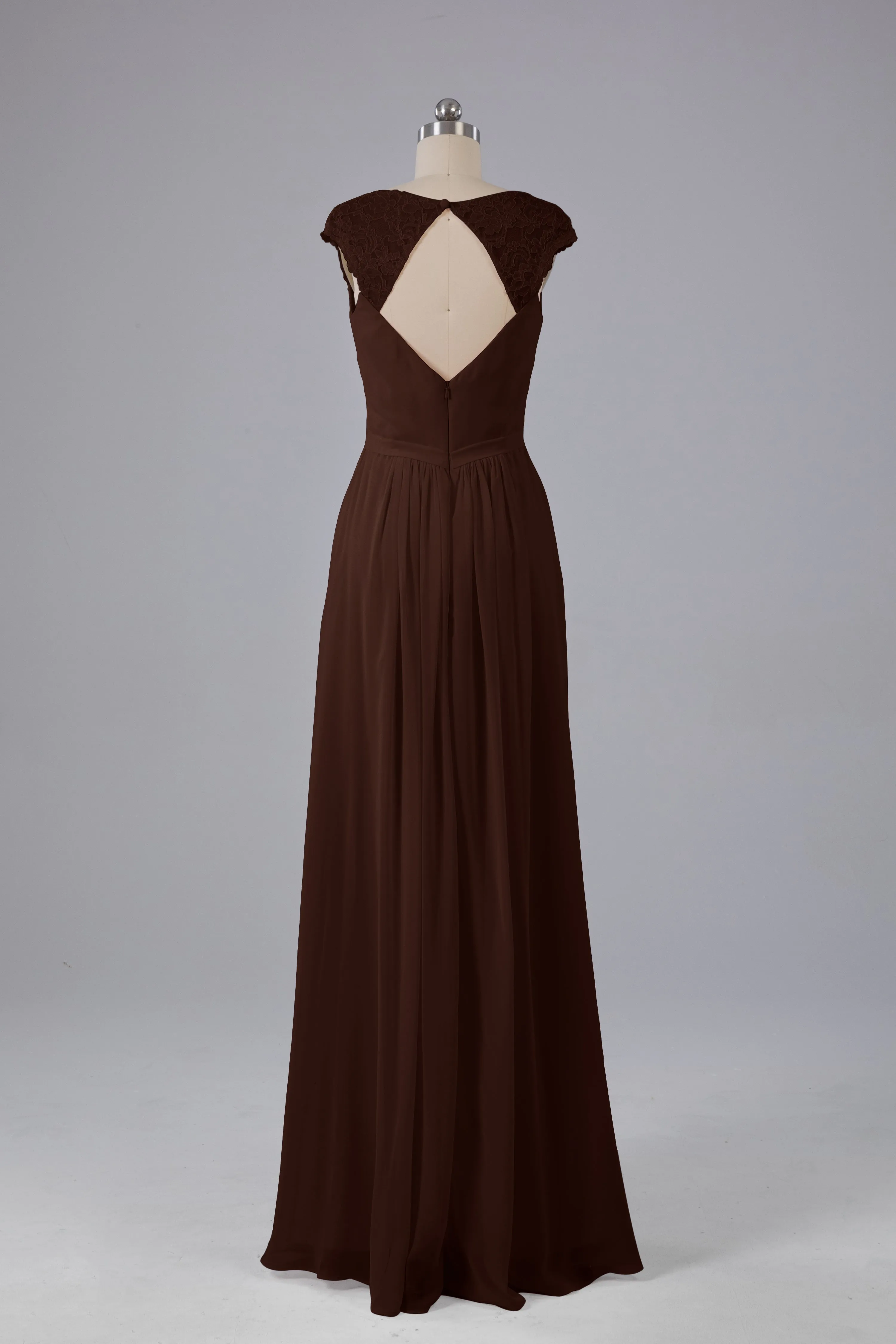 Simple Cap Sleeves Chiffon Floor Length Bridesmaid Dresses