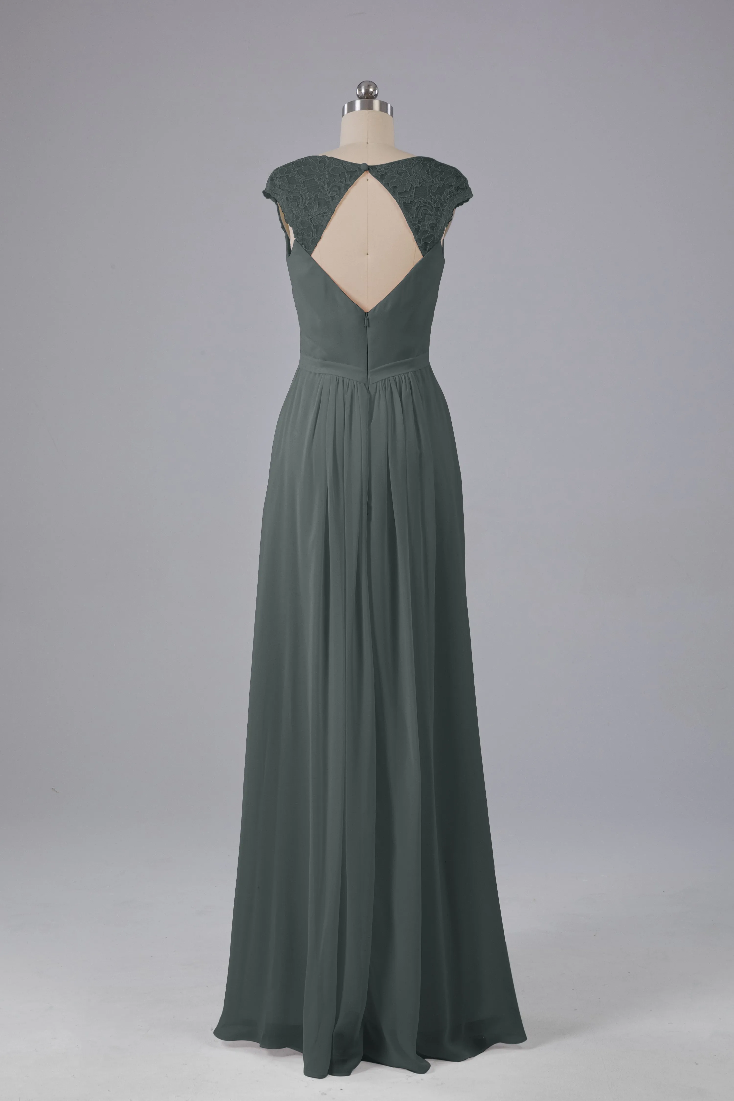 Simple Cap Sleeves Chiffon Floor Length Bridesmaid Dresses