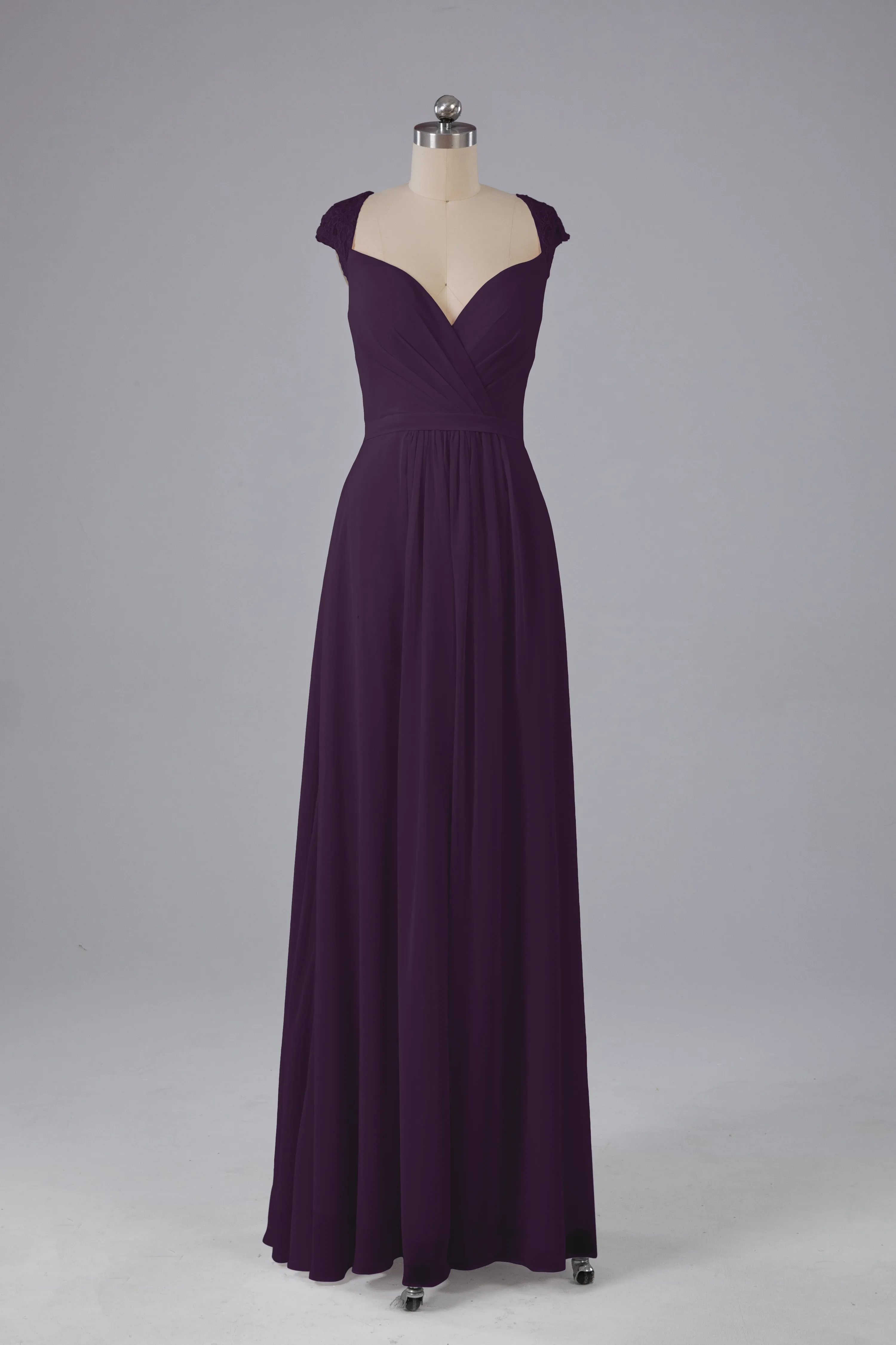 Simple Cap Sleeves Chiffon Floor Length Bridesmaid Dresses