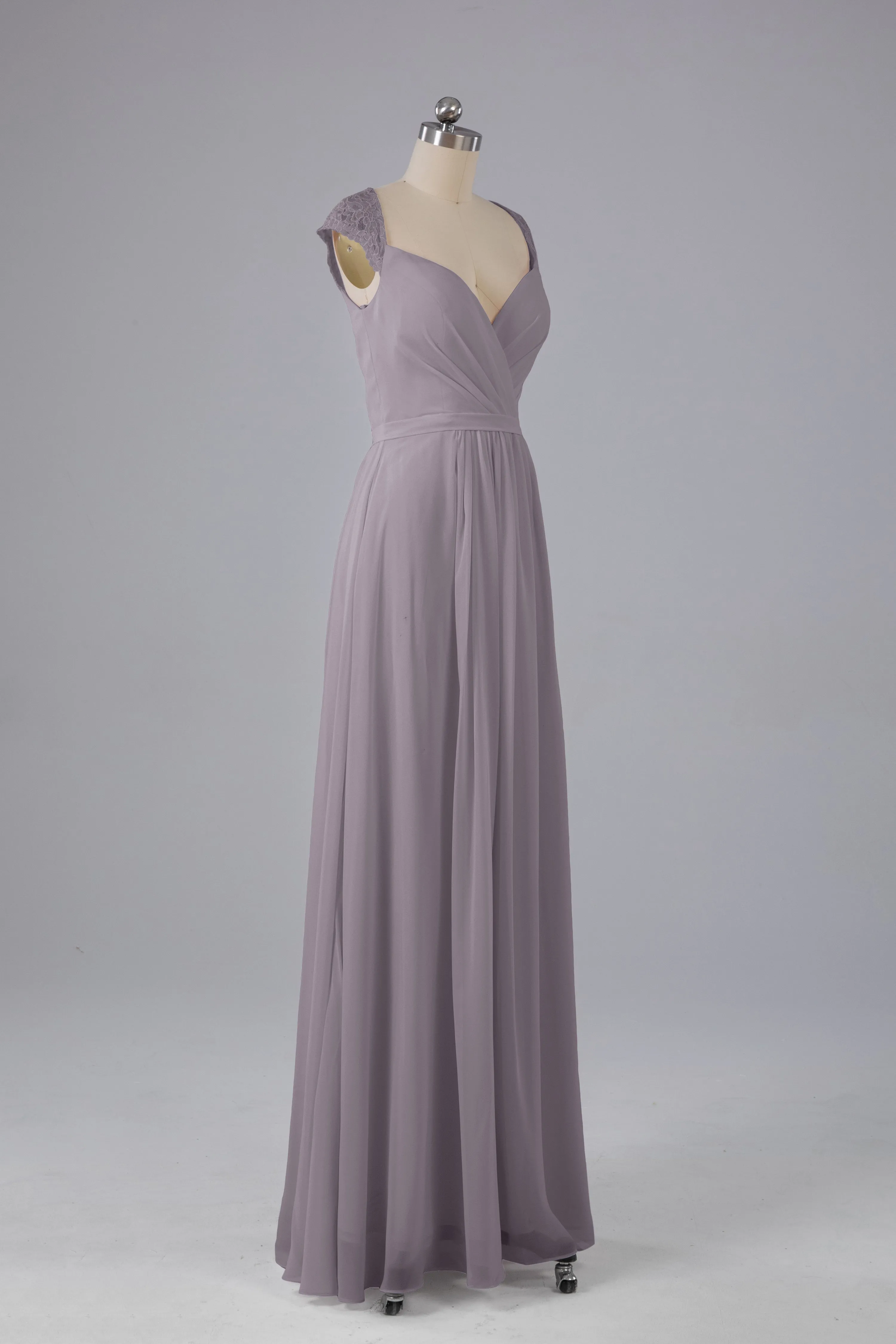 Simple Cap Sleeves Chiffon Floor Length Bridesmaid Dresses