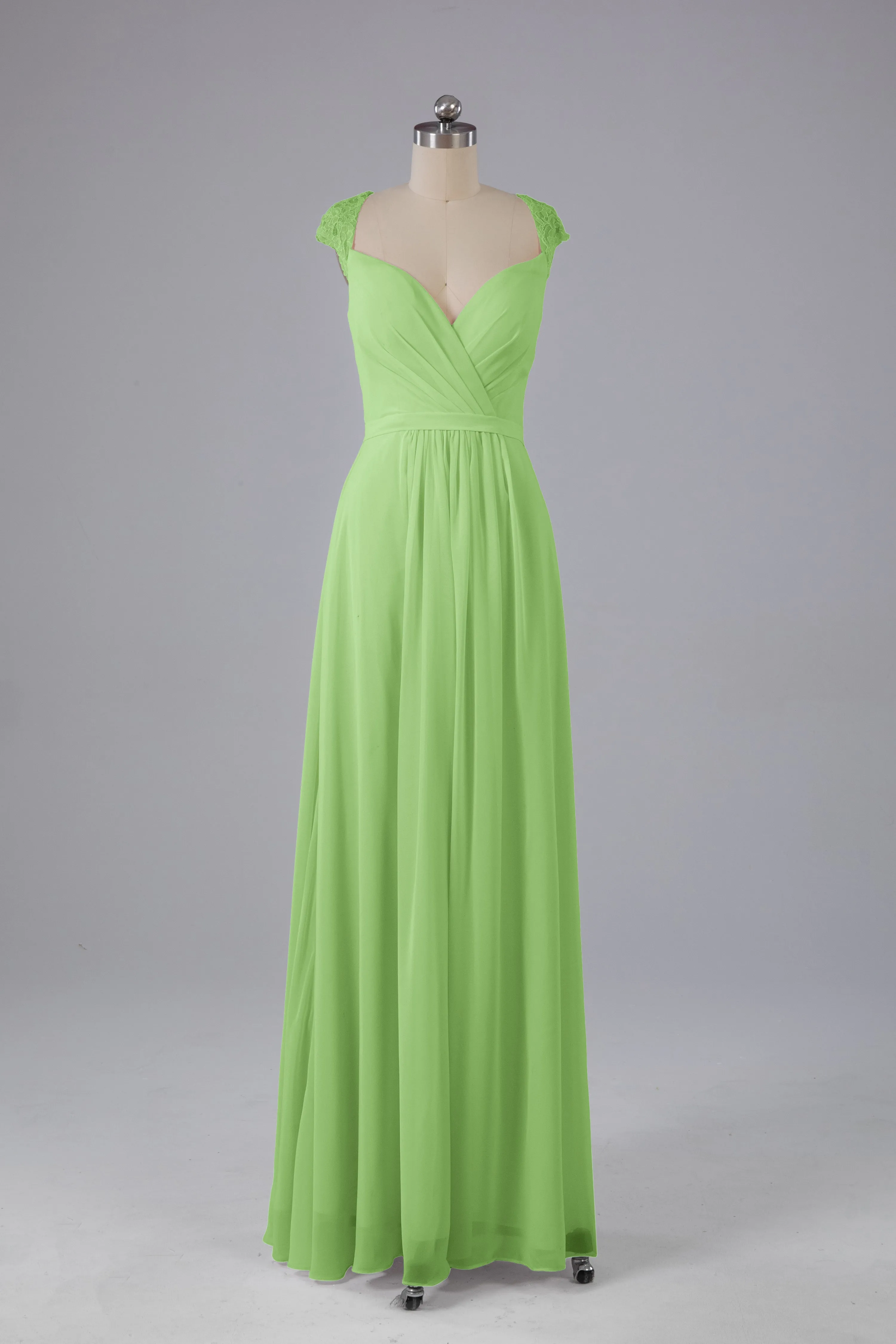 Simple Cap Sleeves Chiffon Floor Length Bridesmaid Dresses