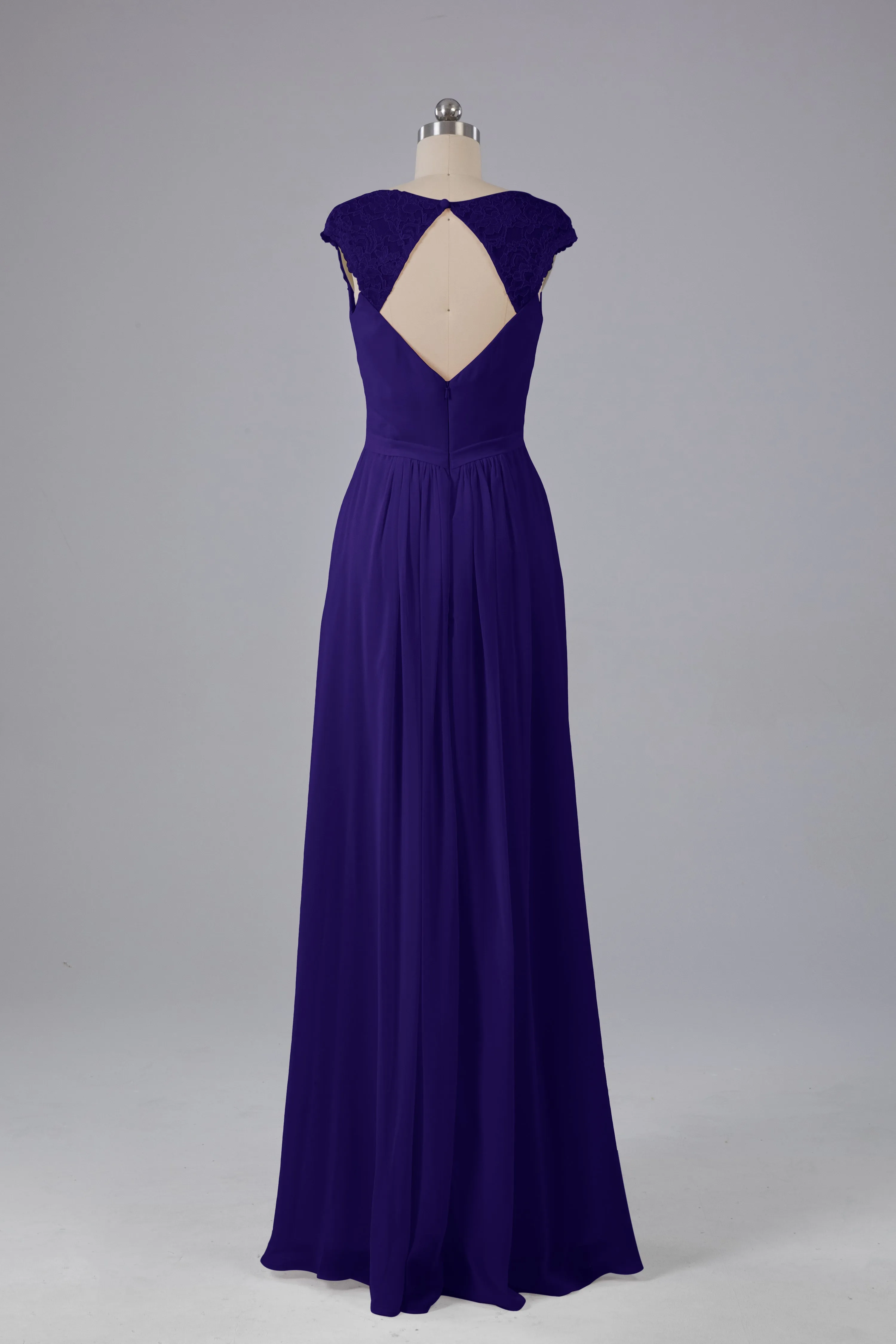Simple Cap Sleeves Chiffon Floor Length Bridesmaid Dresses