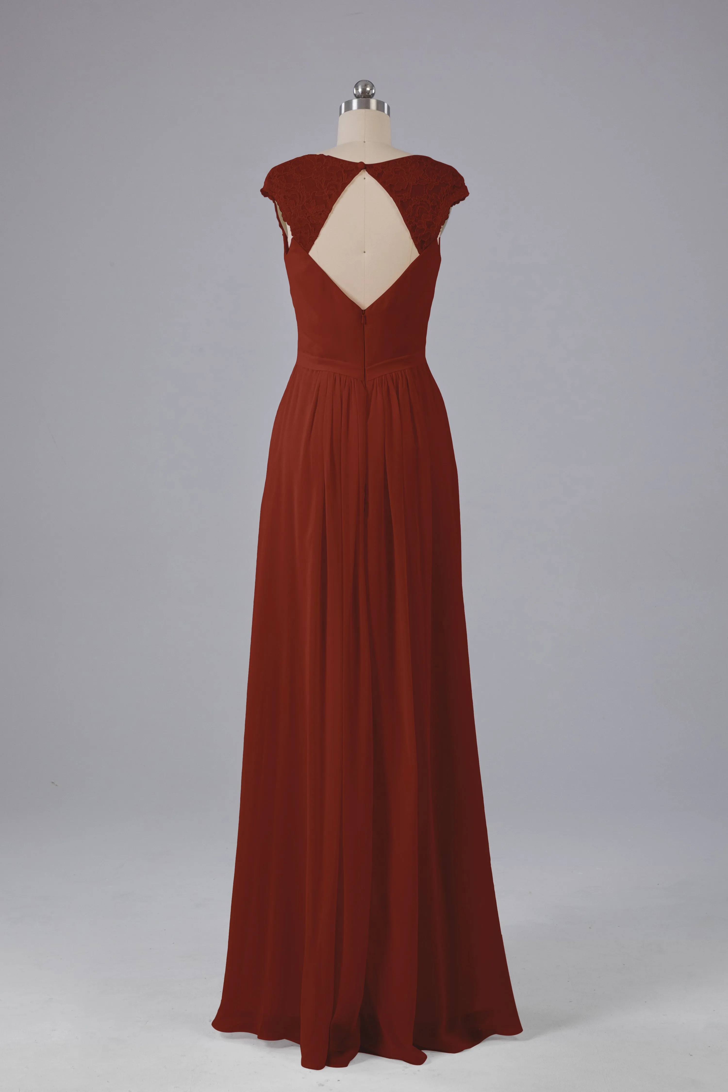 Simple Cap Sleeves Chiffon Floor Length Bridesmaid Dresses