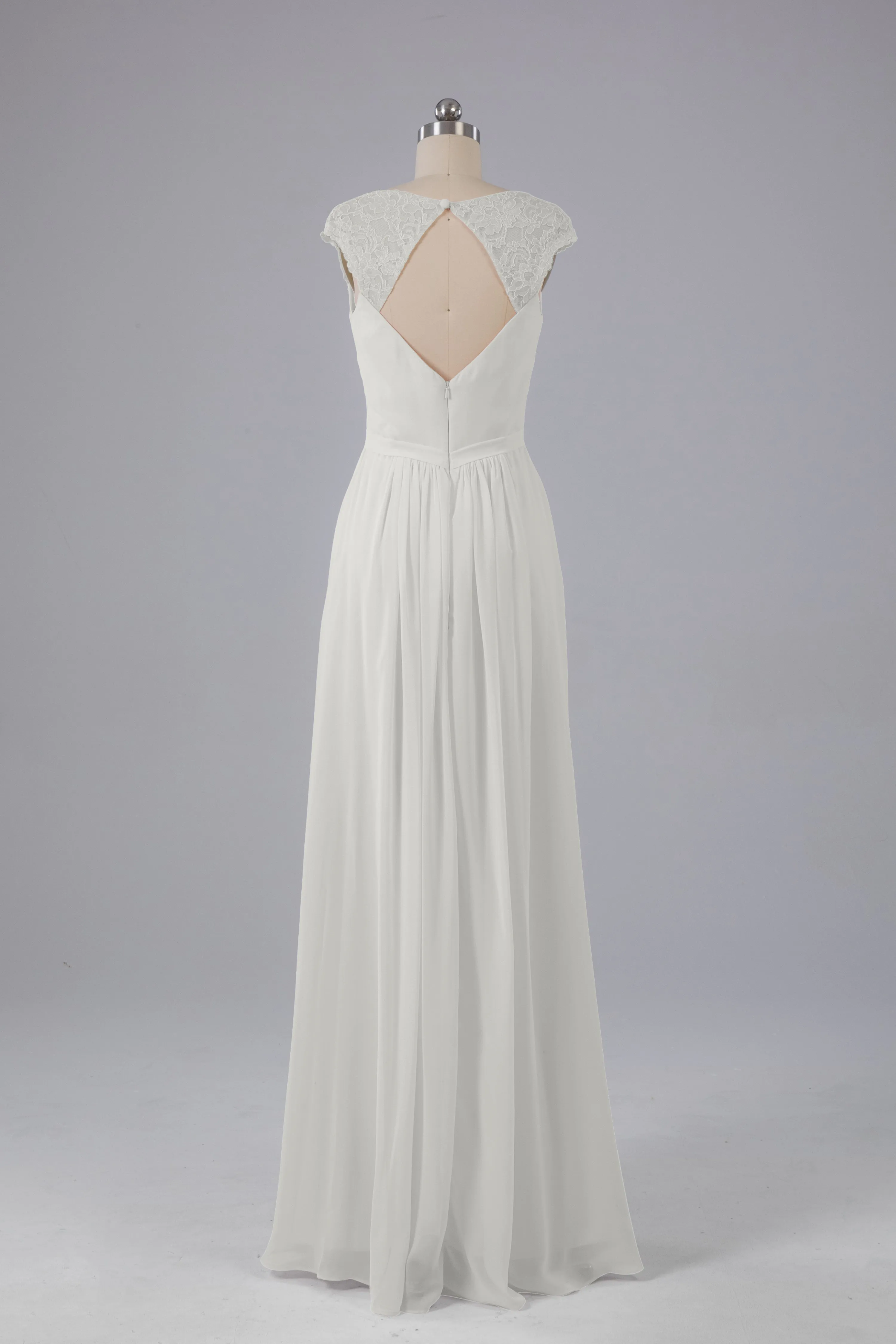 Simple Cap Sleeves Chiffon Floor Length Bridesmaid Dresses