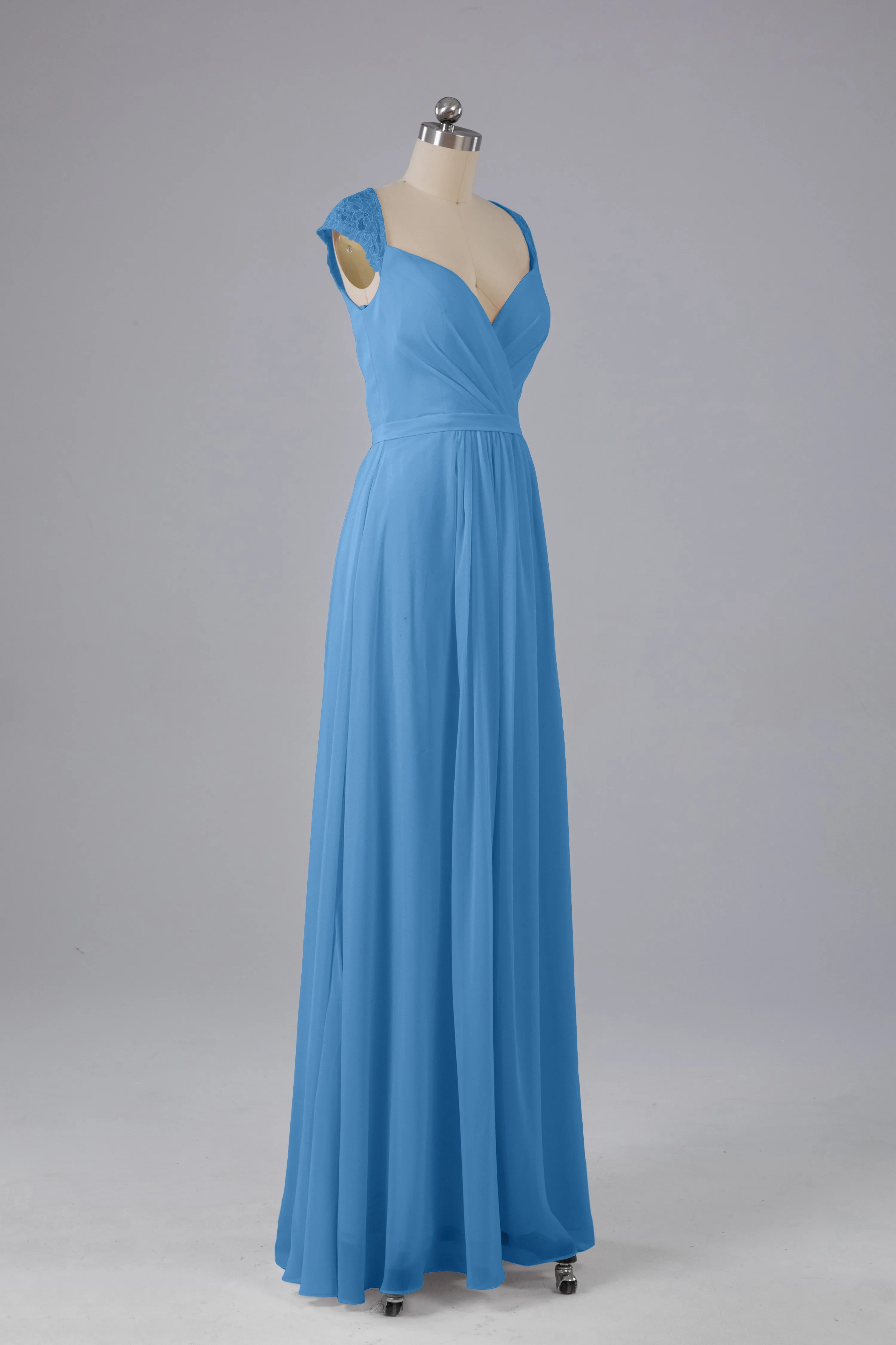 Simple Cap Sleeves Chiffon Floor Length Bridesmaid Dresses