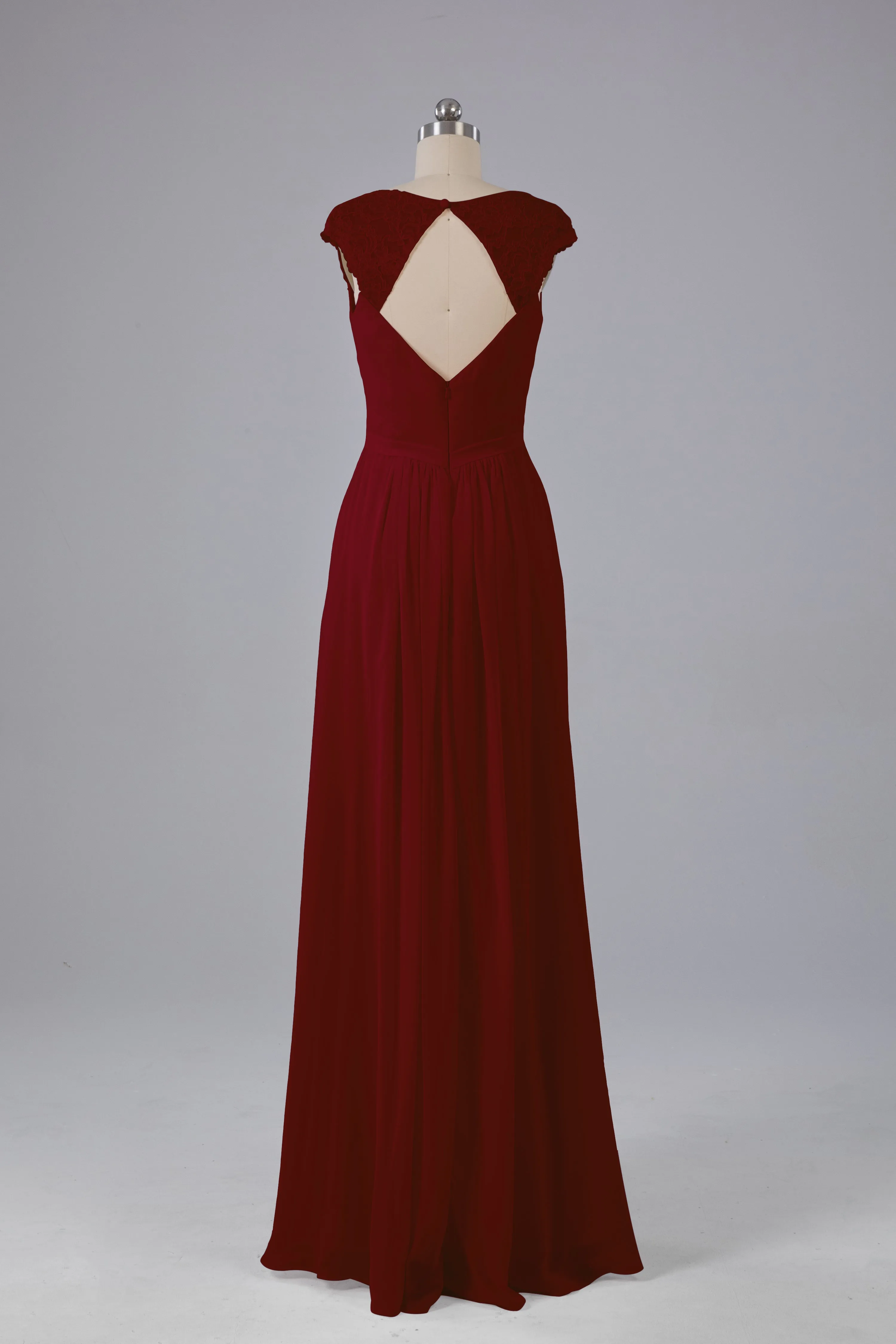 Simple Cap Sleeves Chiffon Floor Length Bridesmaid Dresses