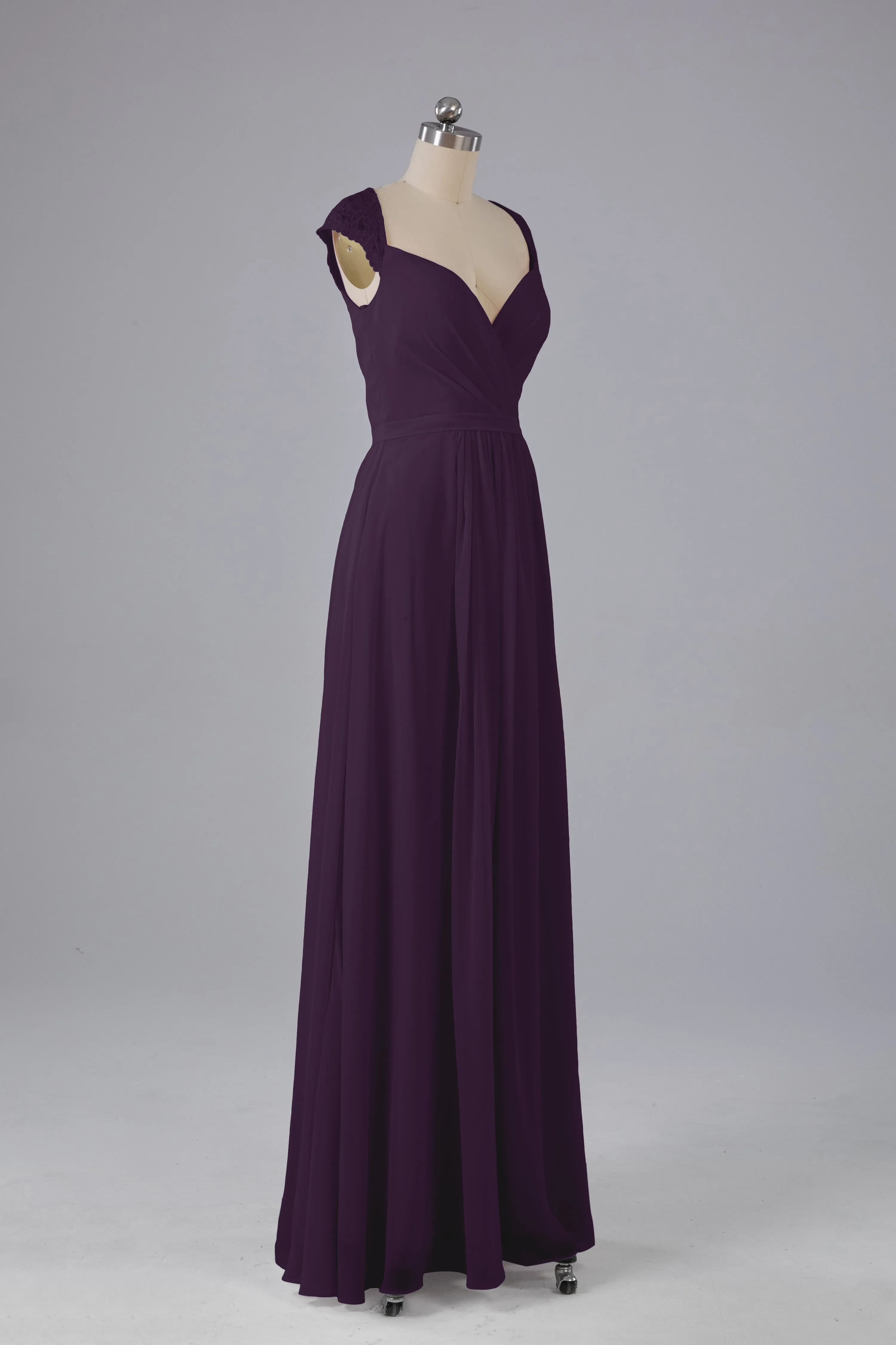 Simple Cap Sleeves Chiffon Floor Length Bridesmaid Dresses