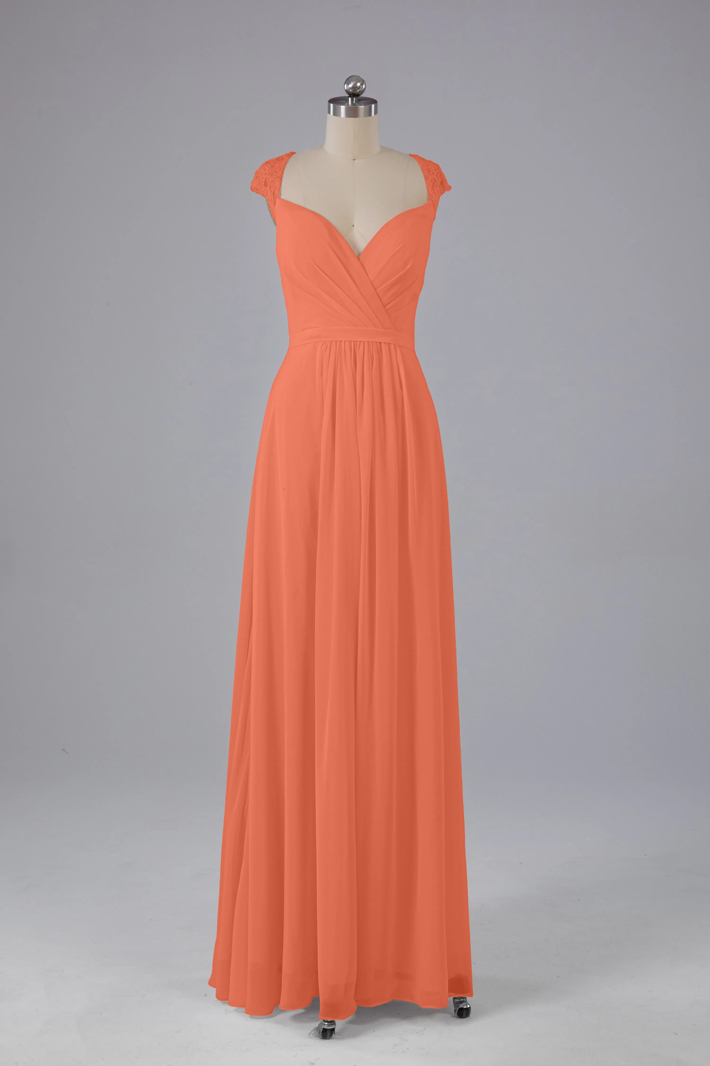 Simple Cap Sleeves Chiffon Floor Length Bridesmaid Dresses