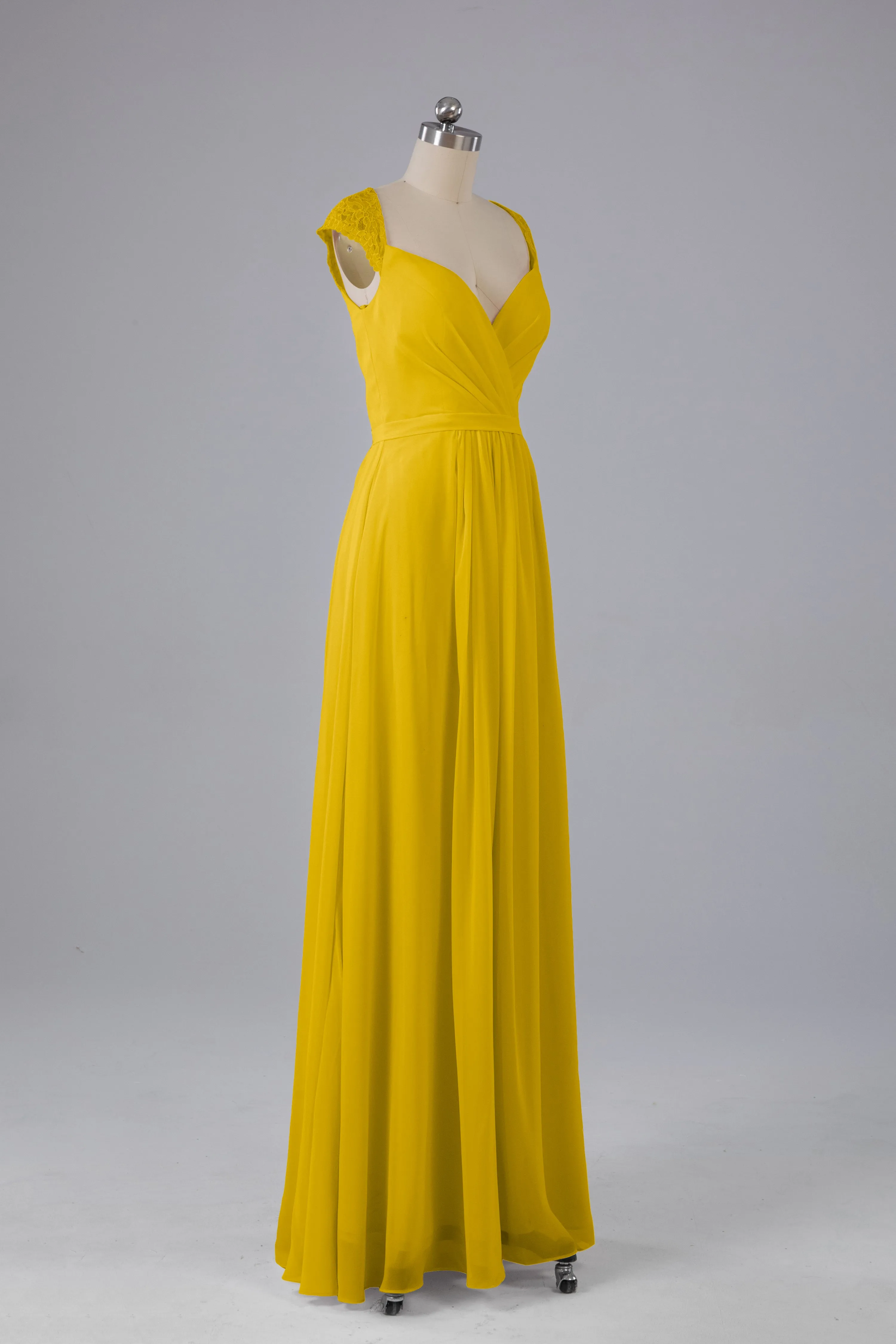 Simple Cap Sleeves Chiffon Floor Length Bridesmaid Dresses