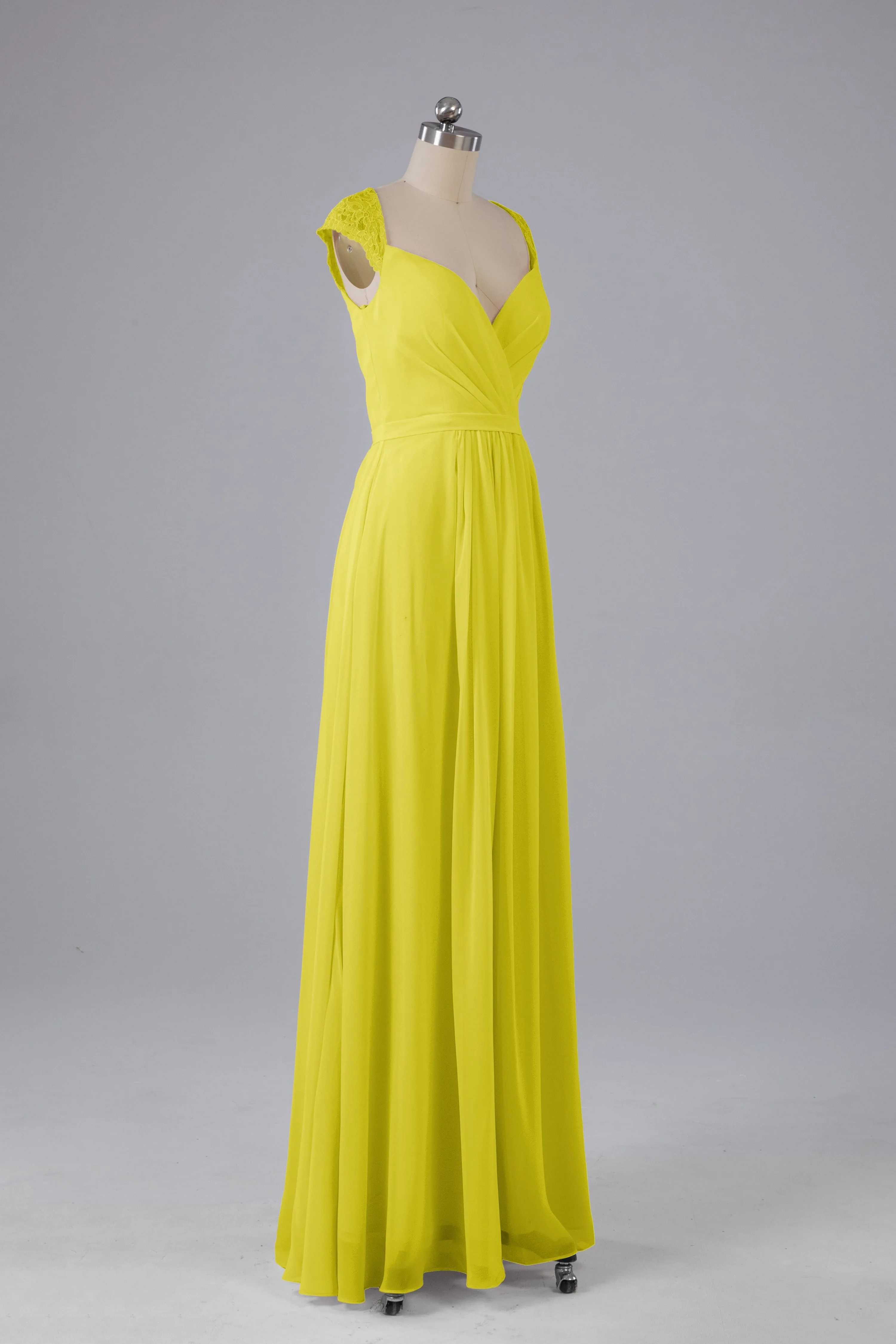 Simple Cap Sleeves Chiffon Floor Length Bridesmaid Dresses