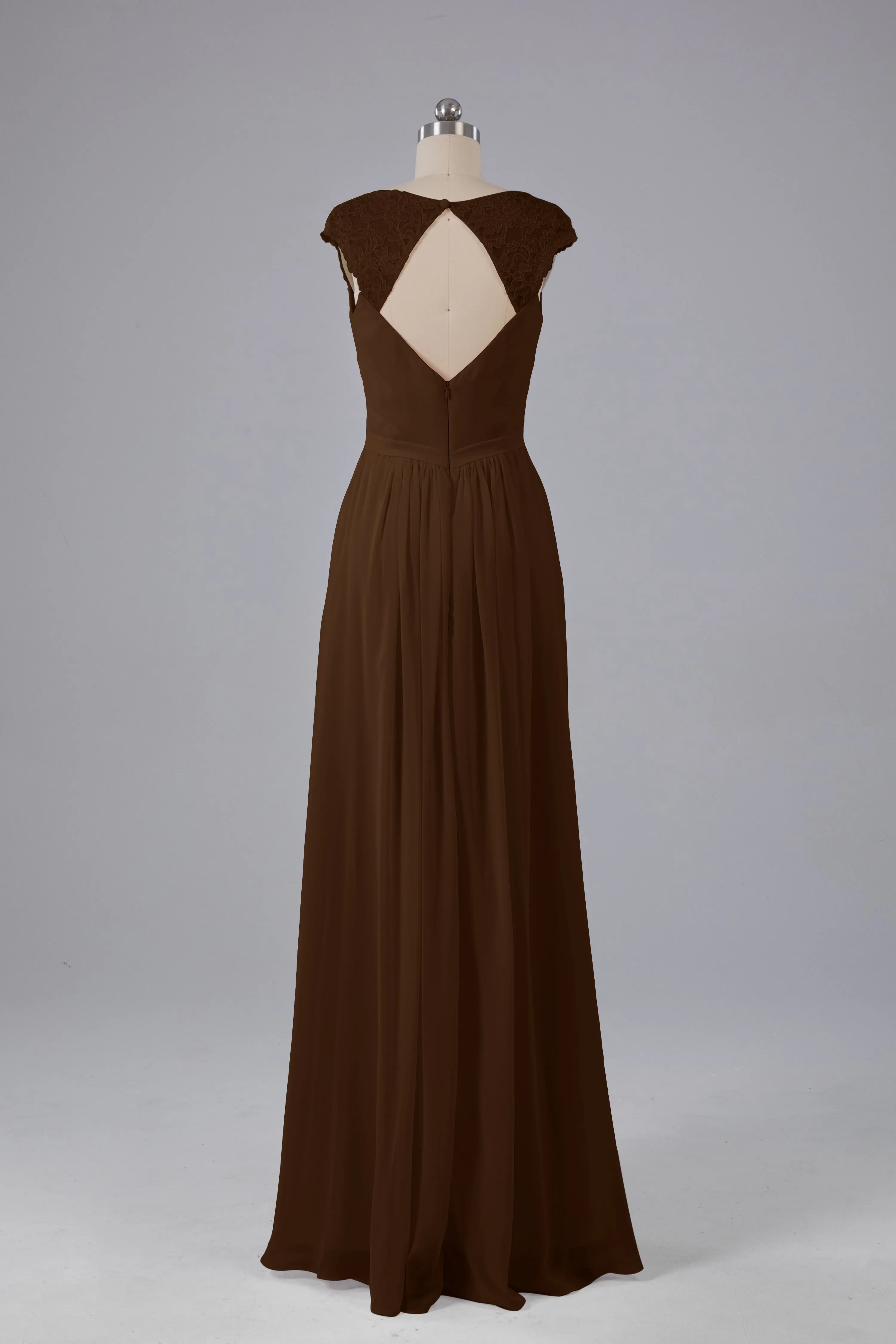 Simple Cap Sleeves Chiffon Floor Length Bridesmaid Dresses