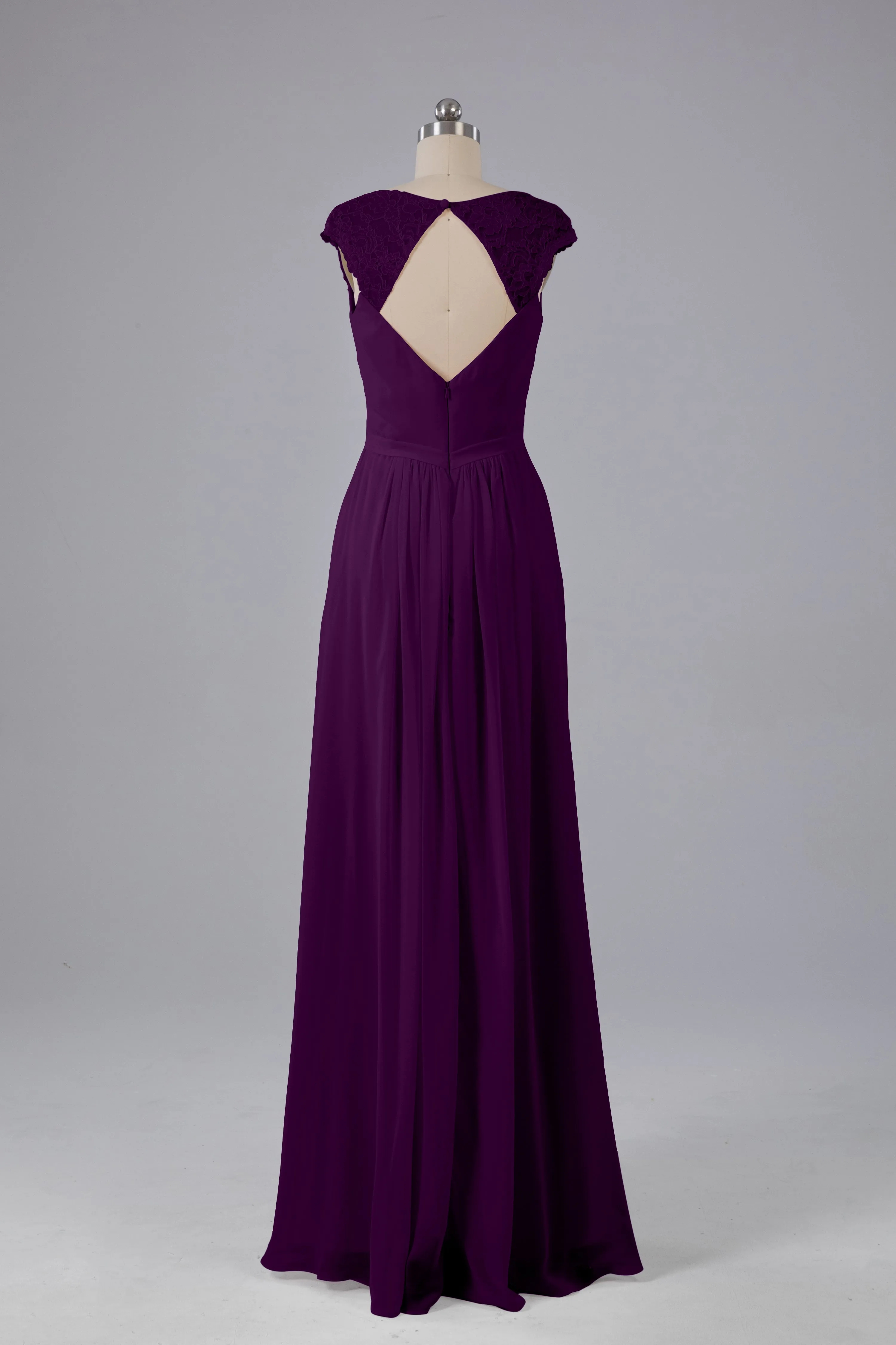 Simple Cap Sleeves Chiffon Floor Length Bridesmaid Dresses
