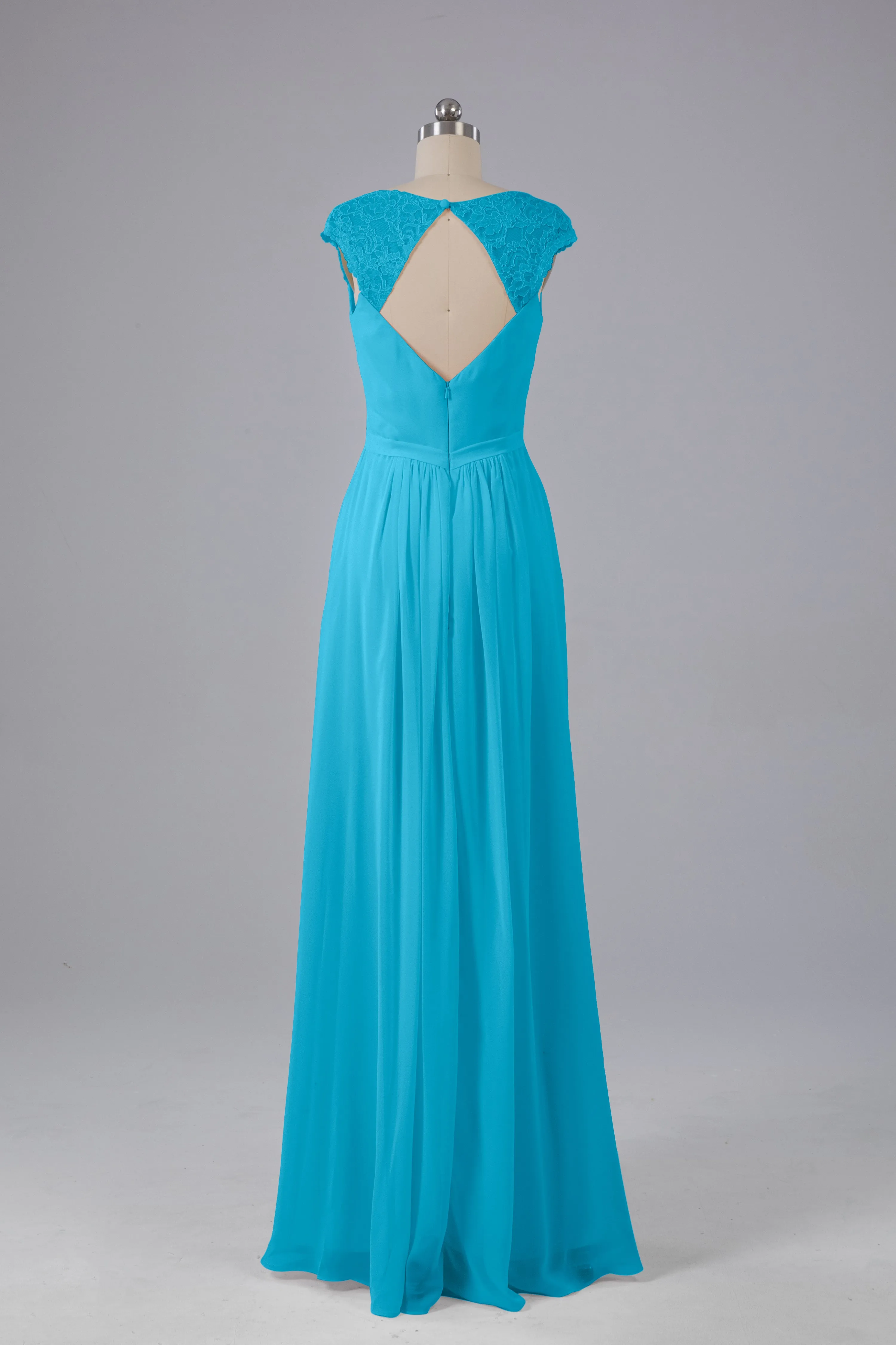 Simple Cap Sleeves Chiffon Floor Length Bridesmaid Dresses