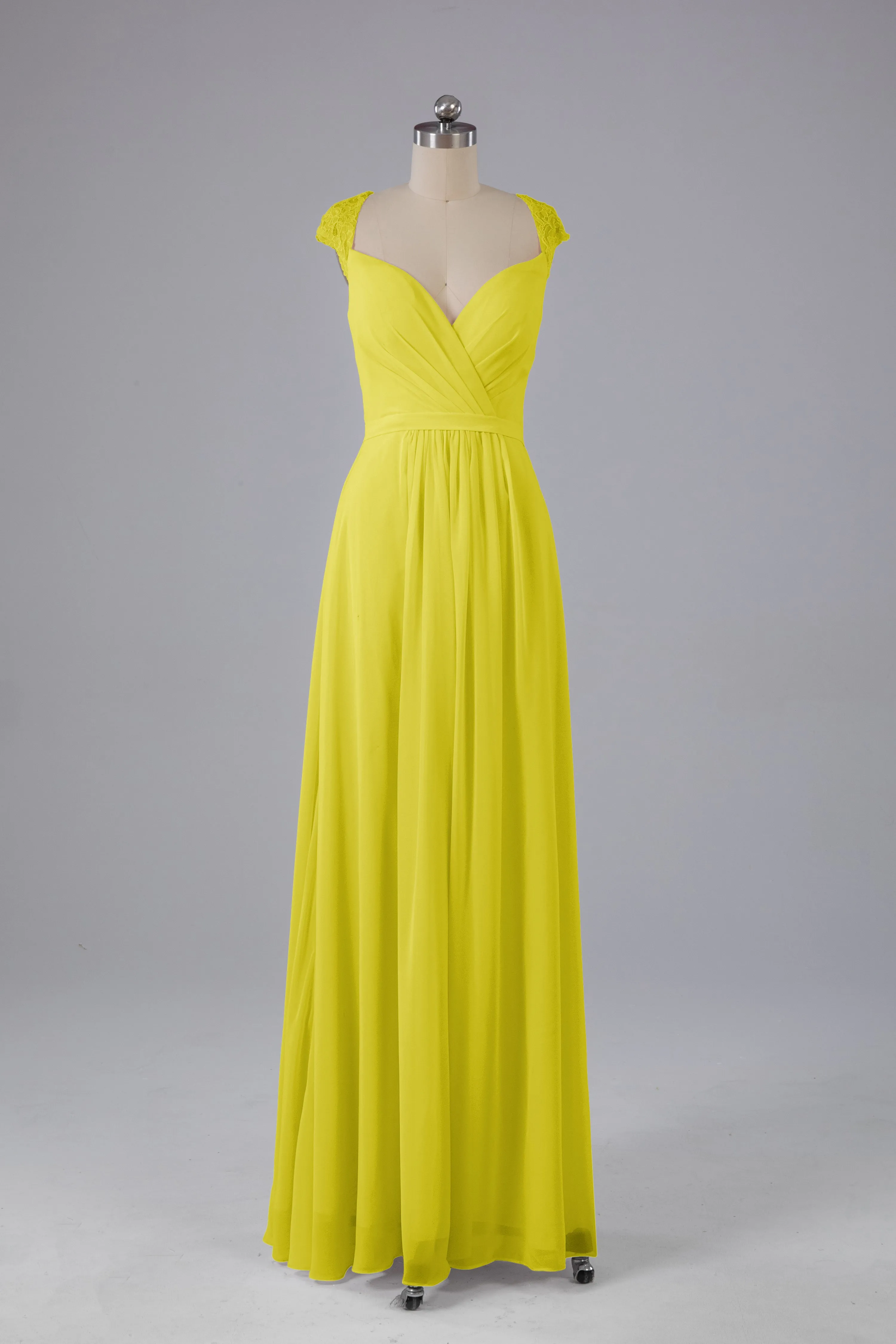 Simple Cap Sleeves Chiffon Floor Length Bridesmaid Dresses