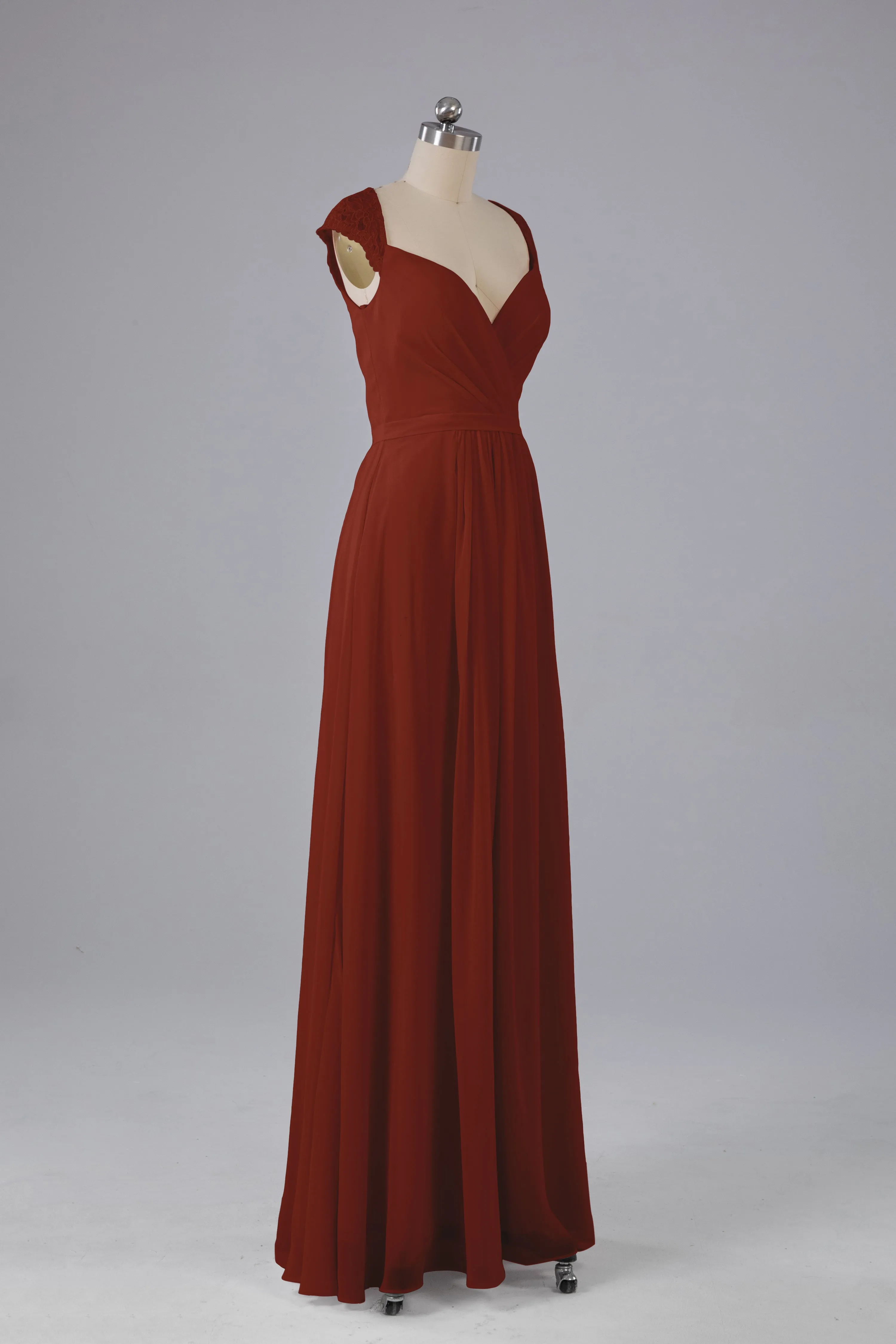Simple Cap Sleeves Chiffon Floor Length Bridesmaid Dresses