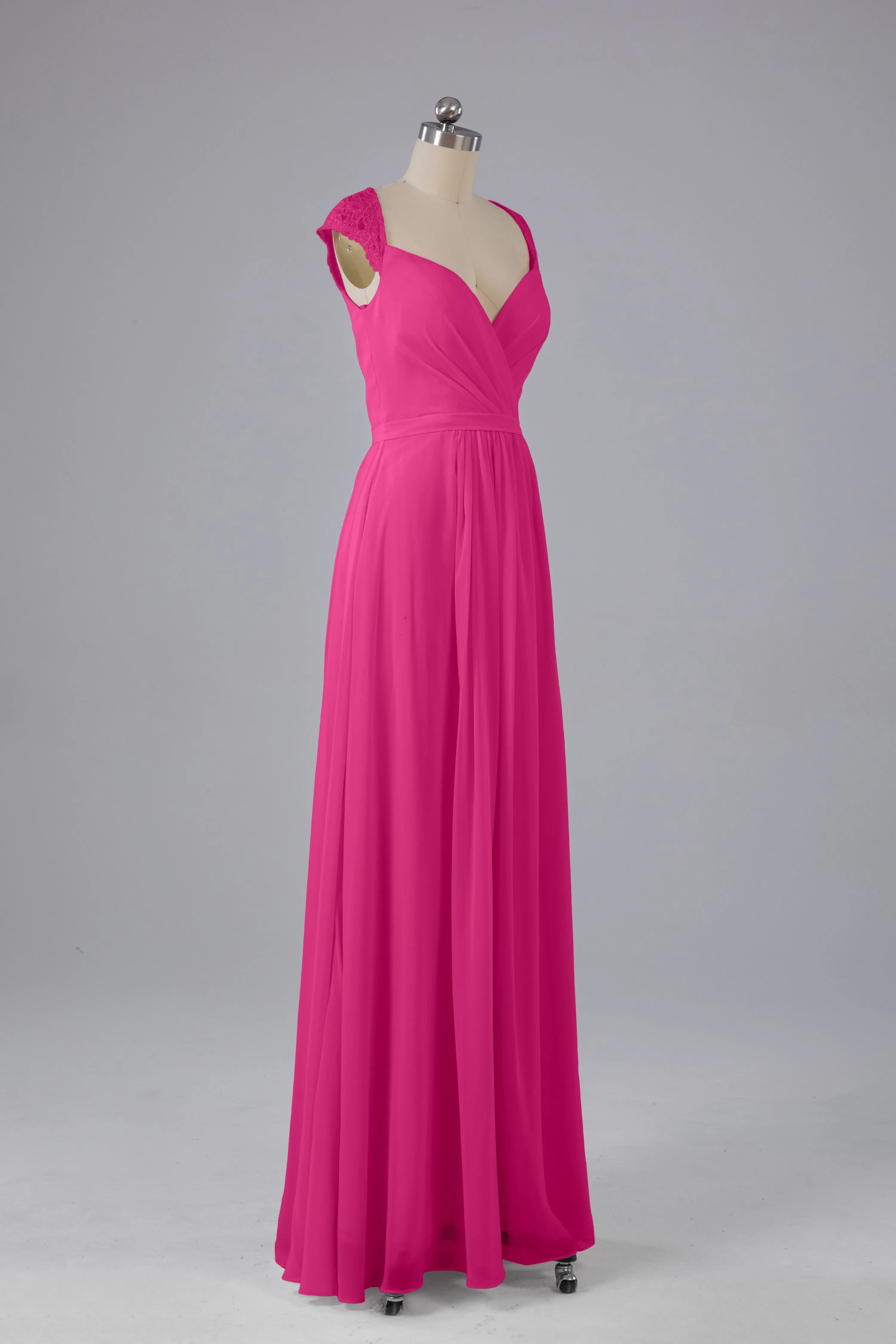 Simple Cap Sleeves Chiffon Floor Length Bridesmaid Dresses