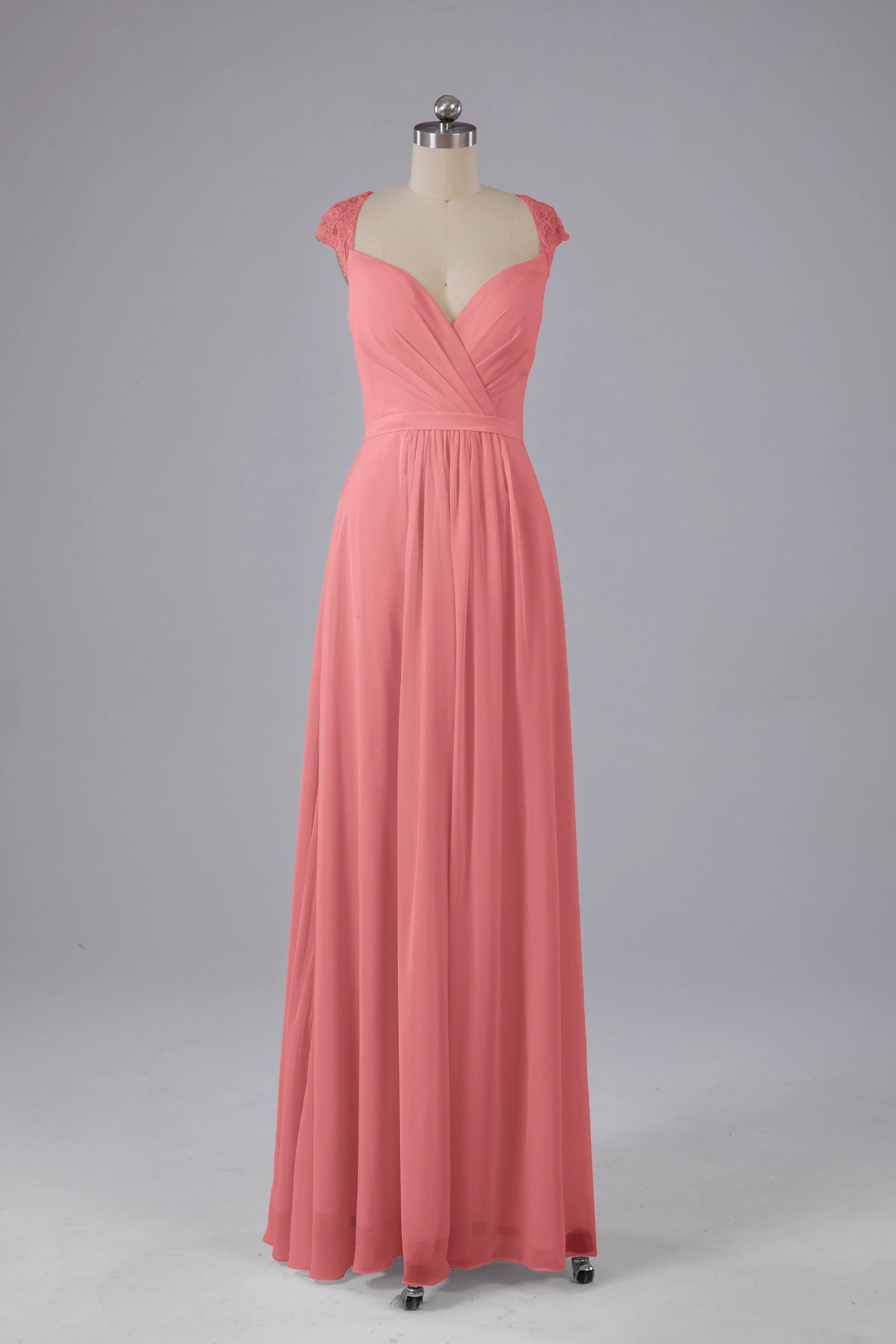 Simple Cap Sleeves Chiffon Floor Length Bridesmaid Dresses