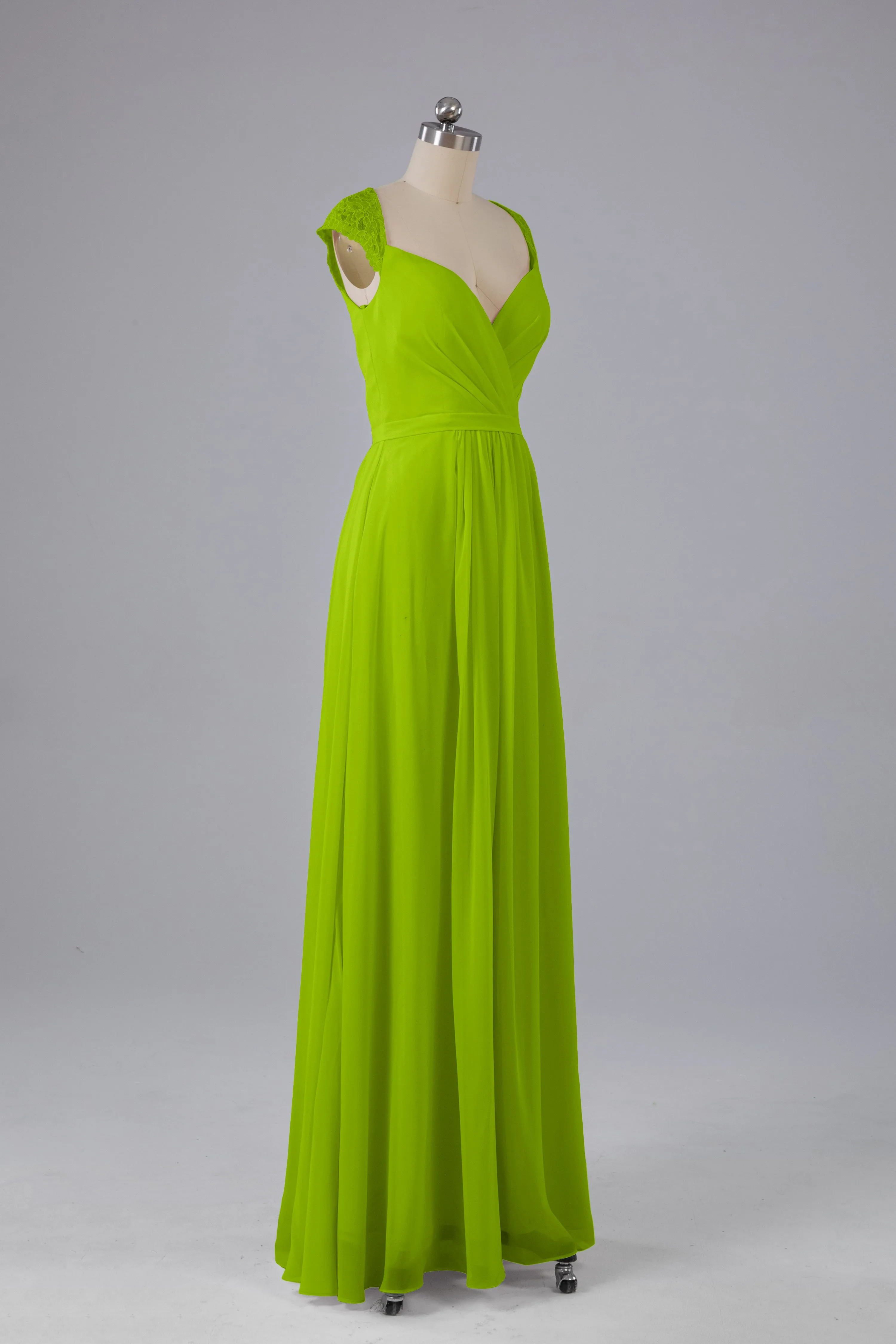 Simple Cap Sleeves Chiffon Floor Length Bridesmaid Dresses