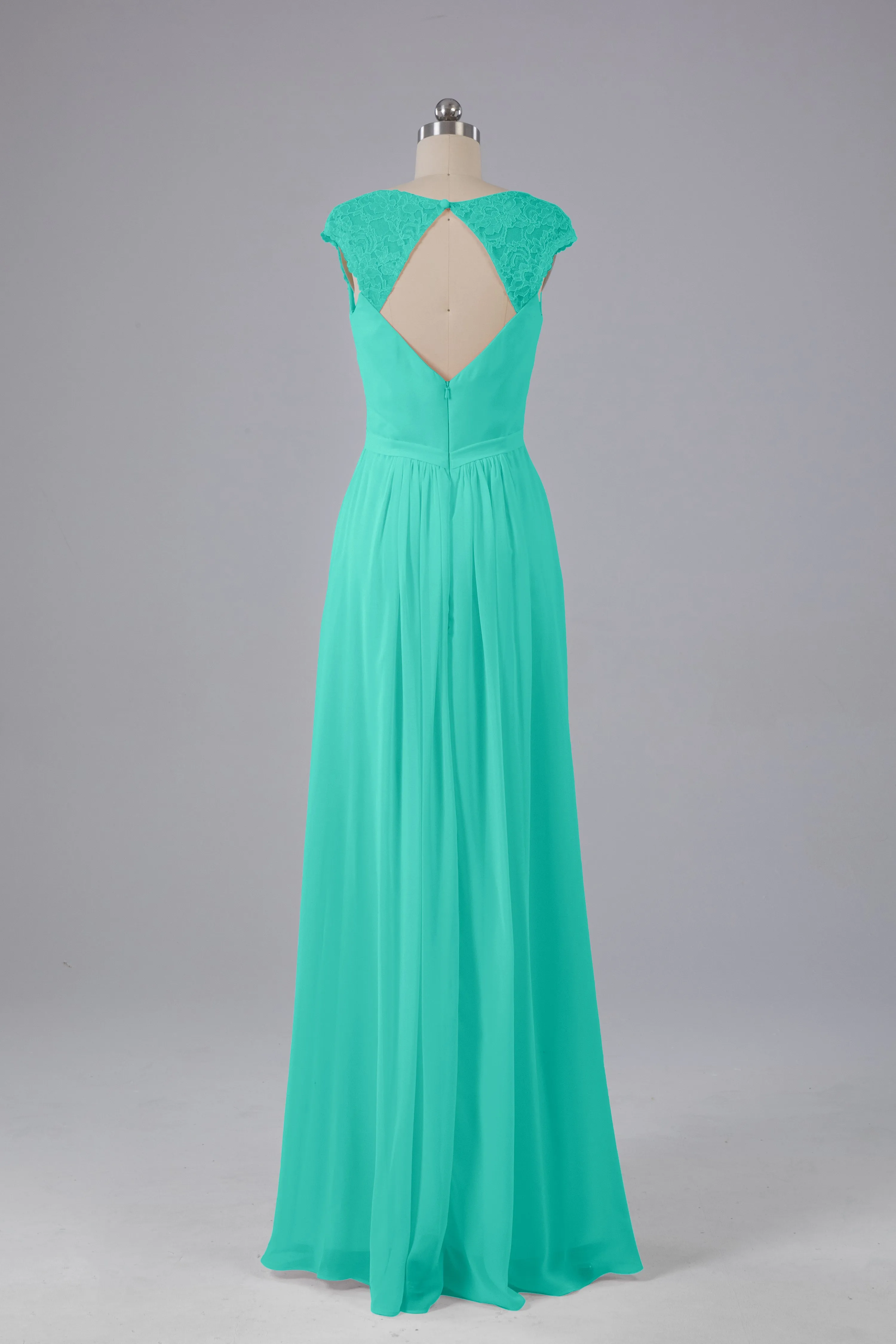 Simple Cap Sleeves Chiffon Floor Length Bridesmaid Dresses