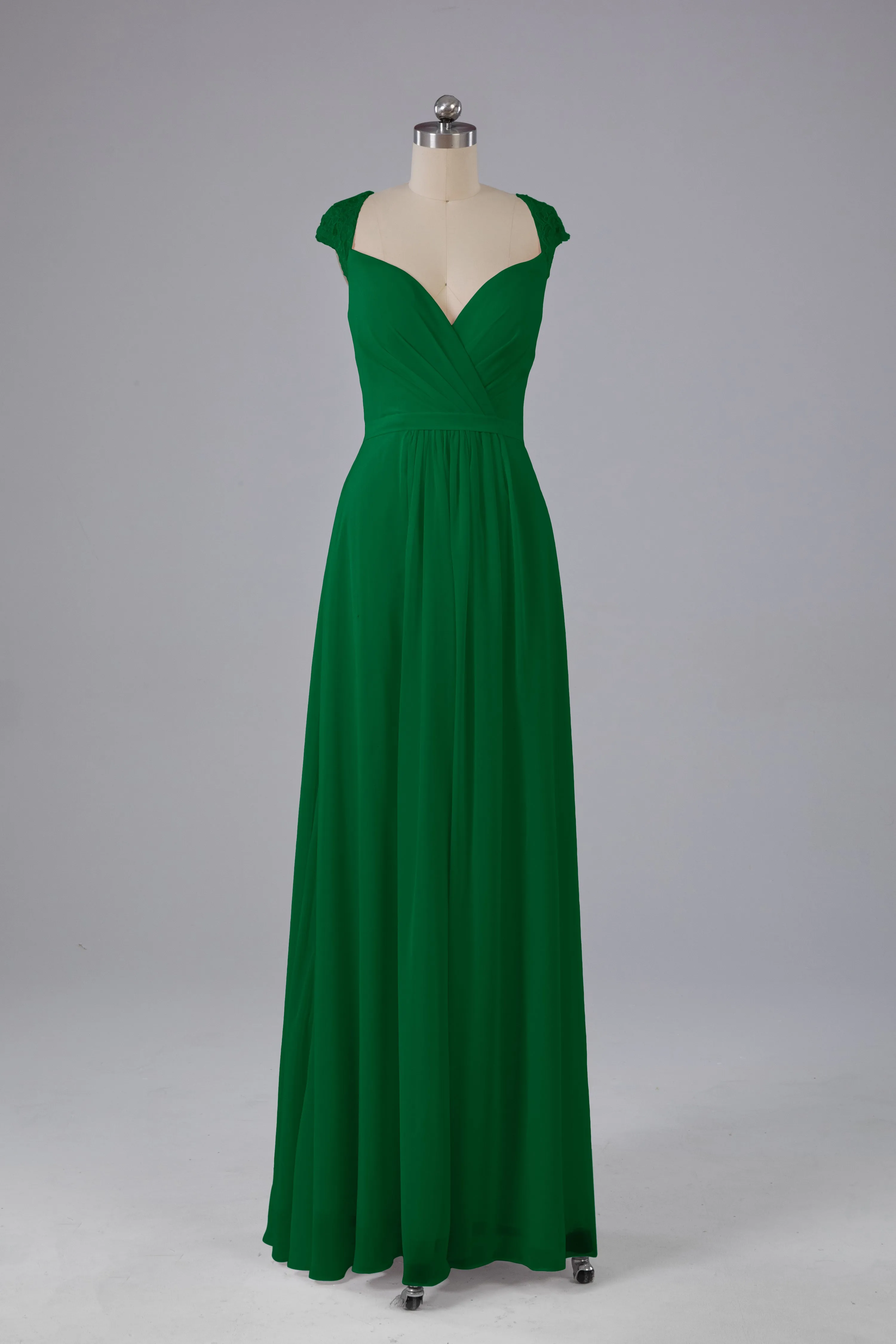 Simple Cap Sleeves Chiffon Floor Length Bridesmaid Dresses