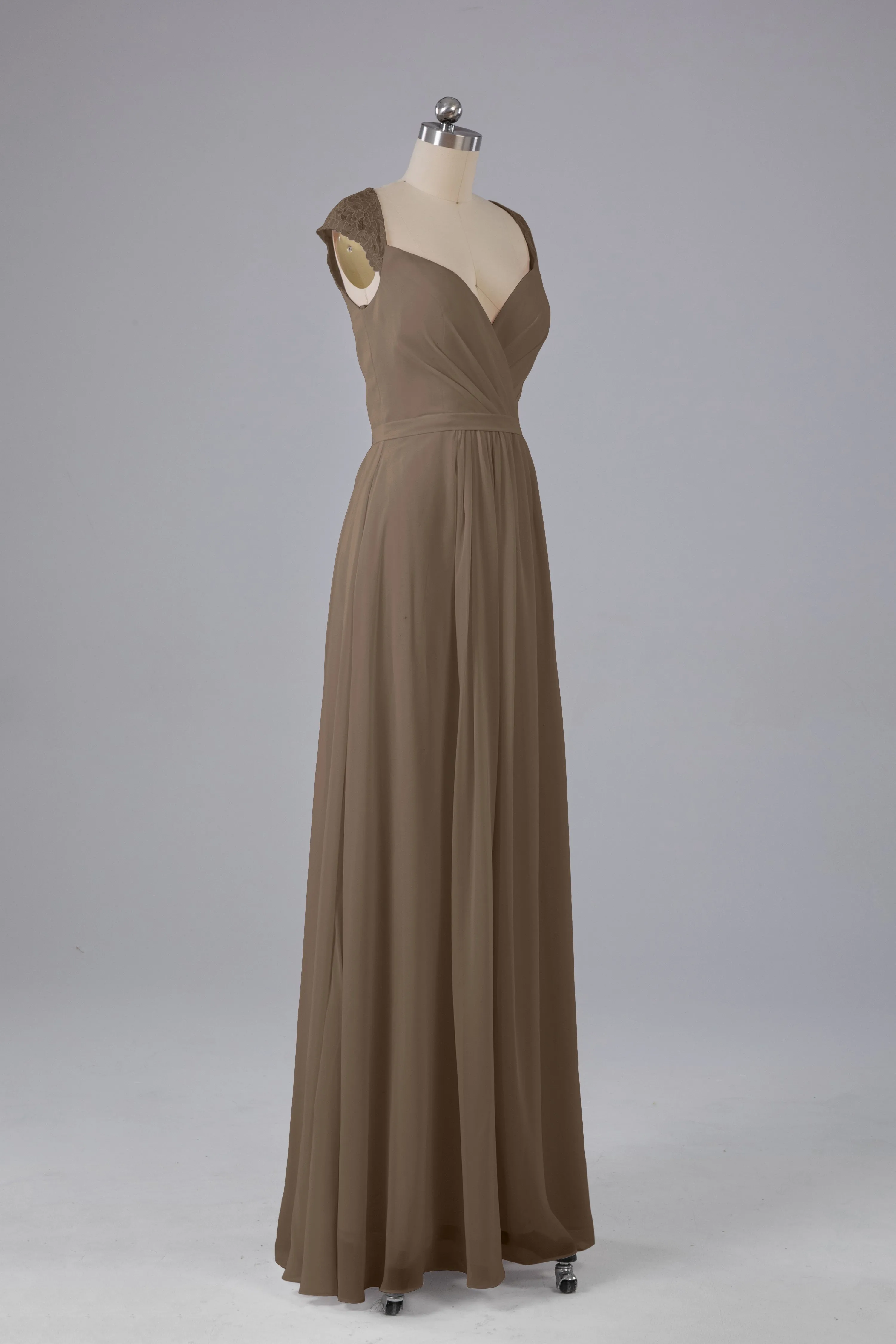 Simple Cap Sleeves Chiffon Floor Length Bridesmaid Dresses