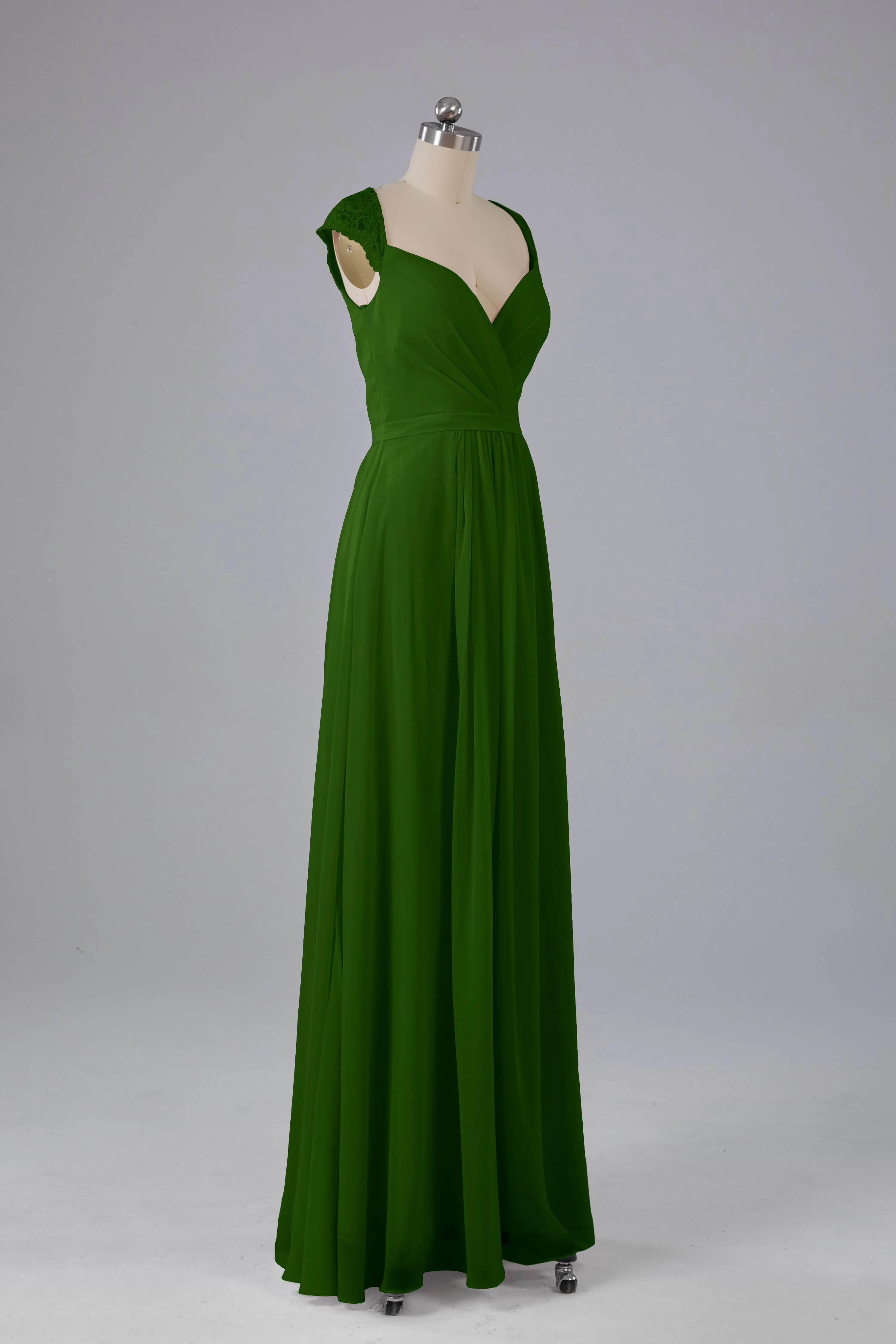 Simple Cap Sleeves Chiffon Floor Length Bridesmaid Dresses