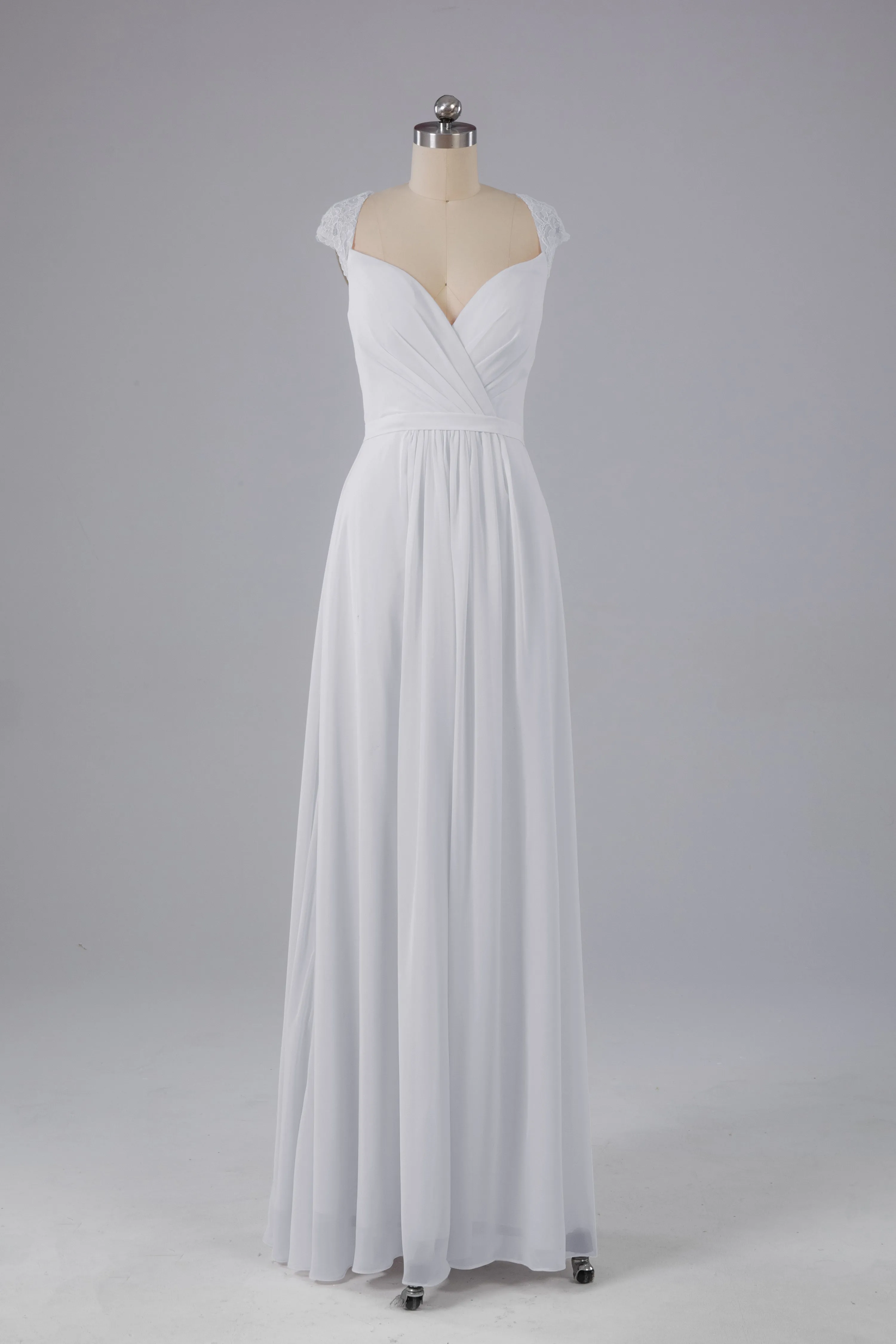 Simple Cap Sleeves Chiffon Floor Length Bridesmaid Dresses