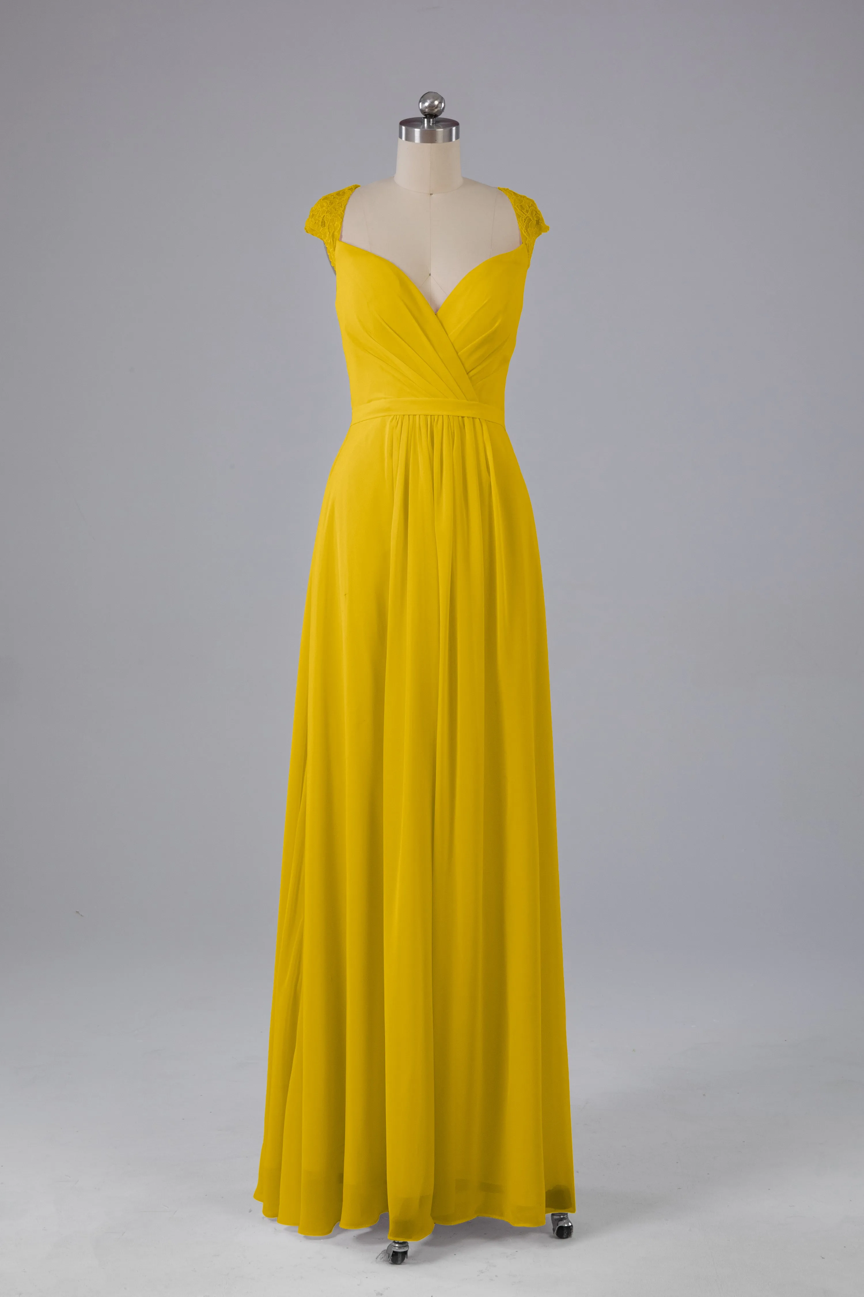 Simple Cap Sleeves Chiffon Floor Length Bridesmaid Dresses